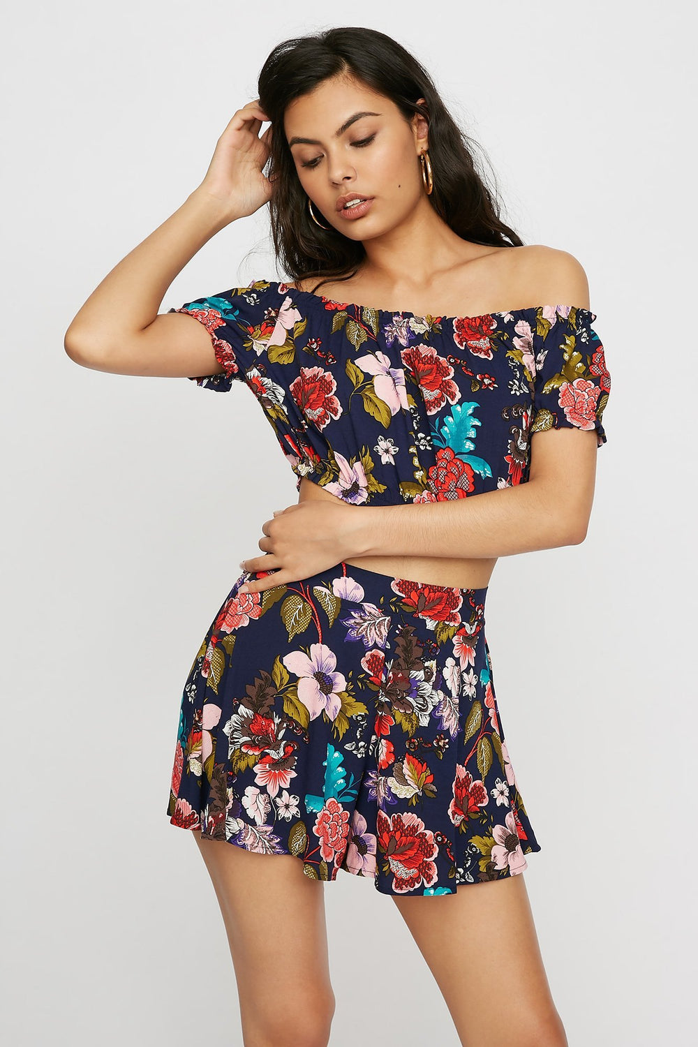 Women High-Rise Printed Lightweight Pull-On Short Navy