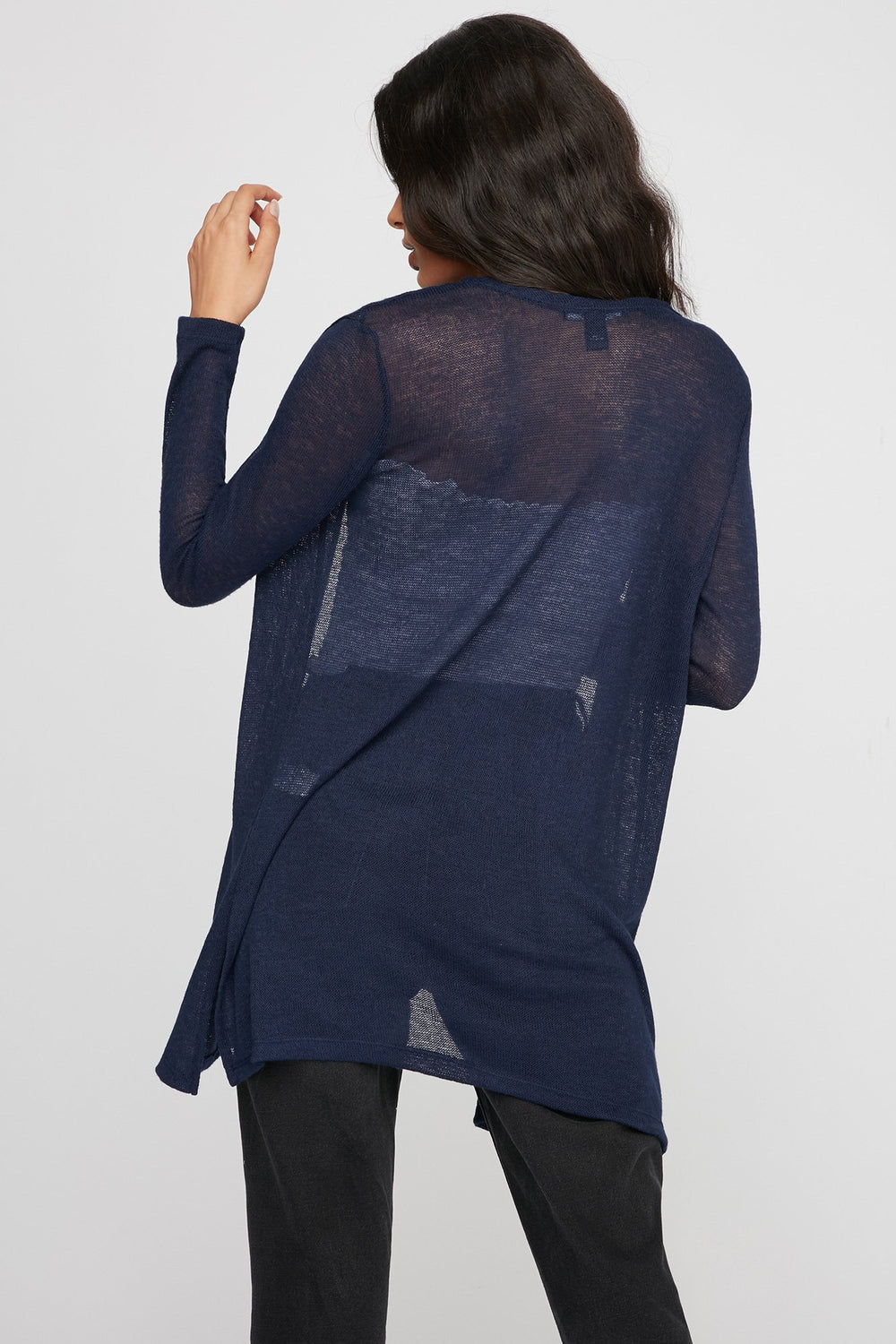 Women Open-Front Basic Longline Cardigan Navy