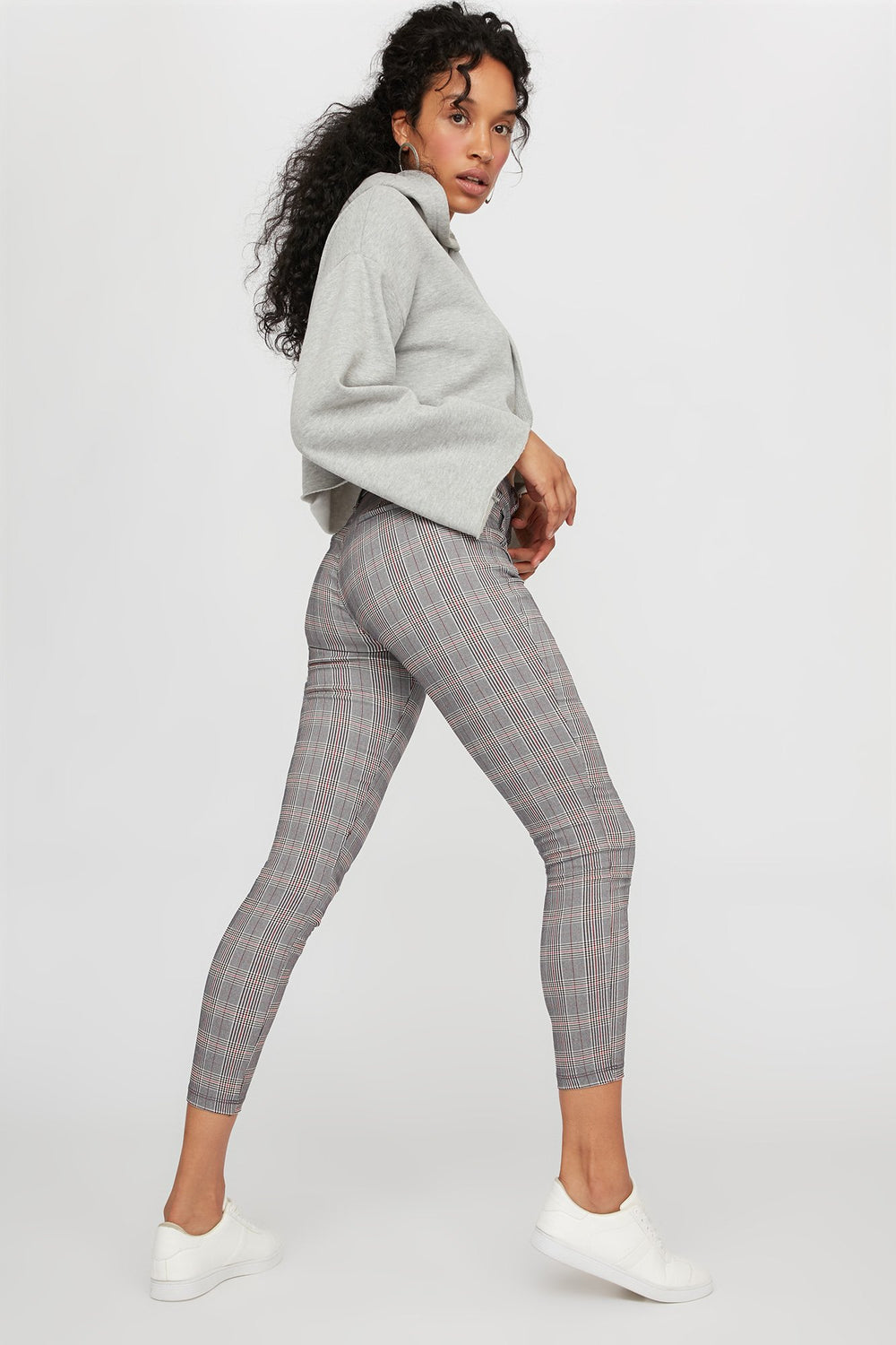 Women Plaid Ankle Cut Skinny Pant Navy
