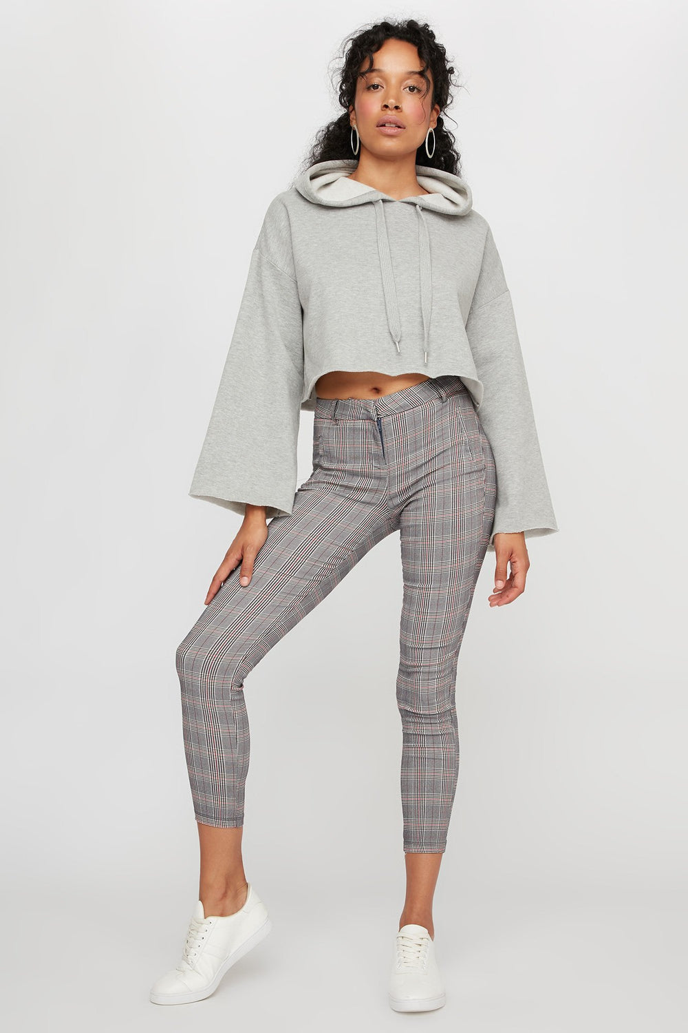 Women Plaid Ankle Cut Skinny Pant Navy
