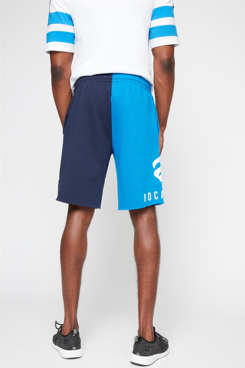 Men Rocawear Colour Block Graphic Fleece Short Navy