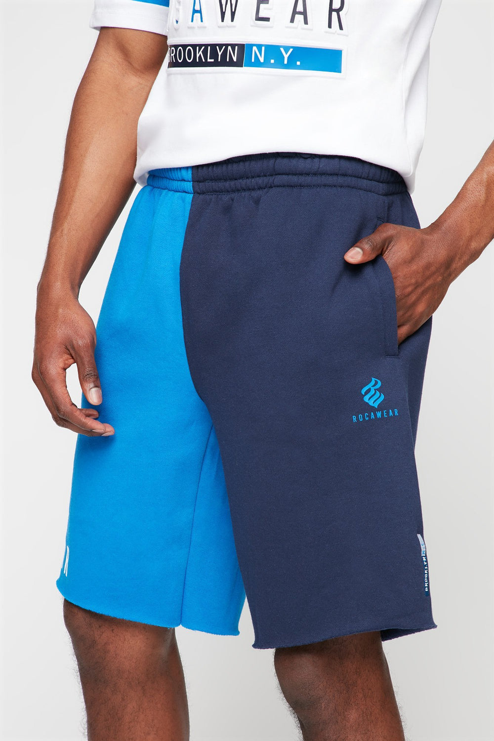 Men Rocawear Colour Block Graphic Fleece Short Navy
