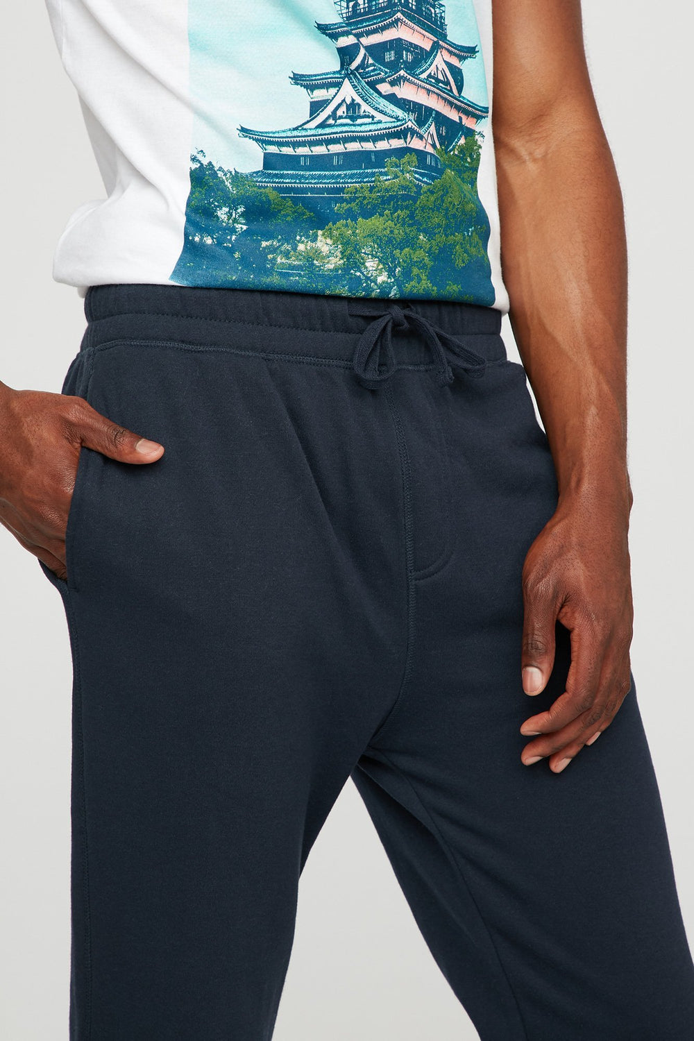 Men Slim Fleece Drawstring Jogger Navy