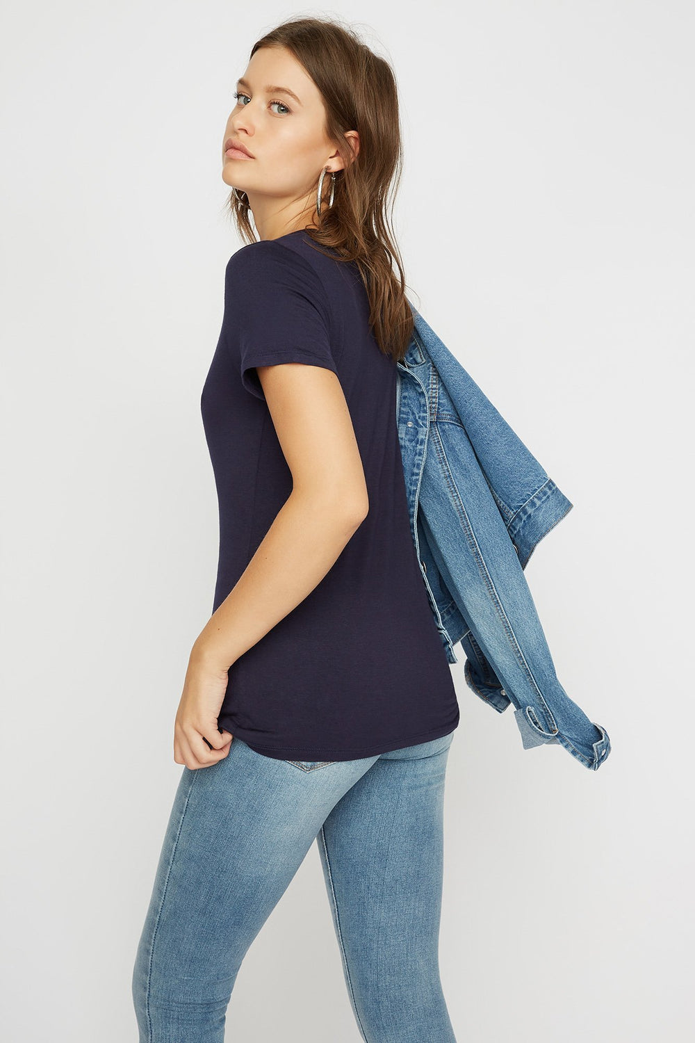 Women V-Neck Choker T-Shirt Navy