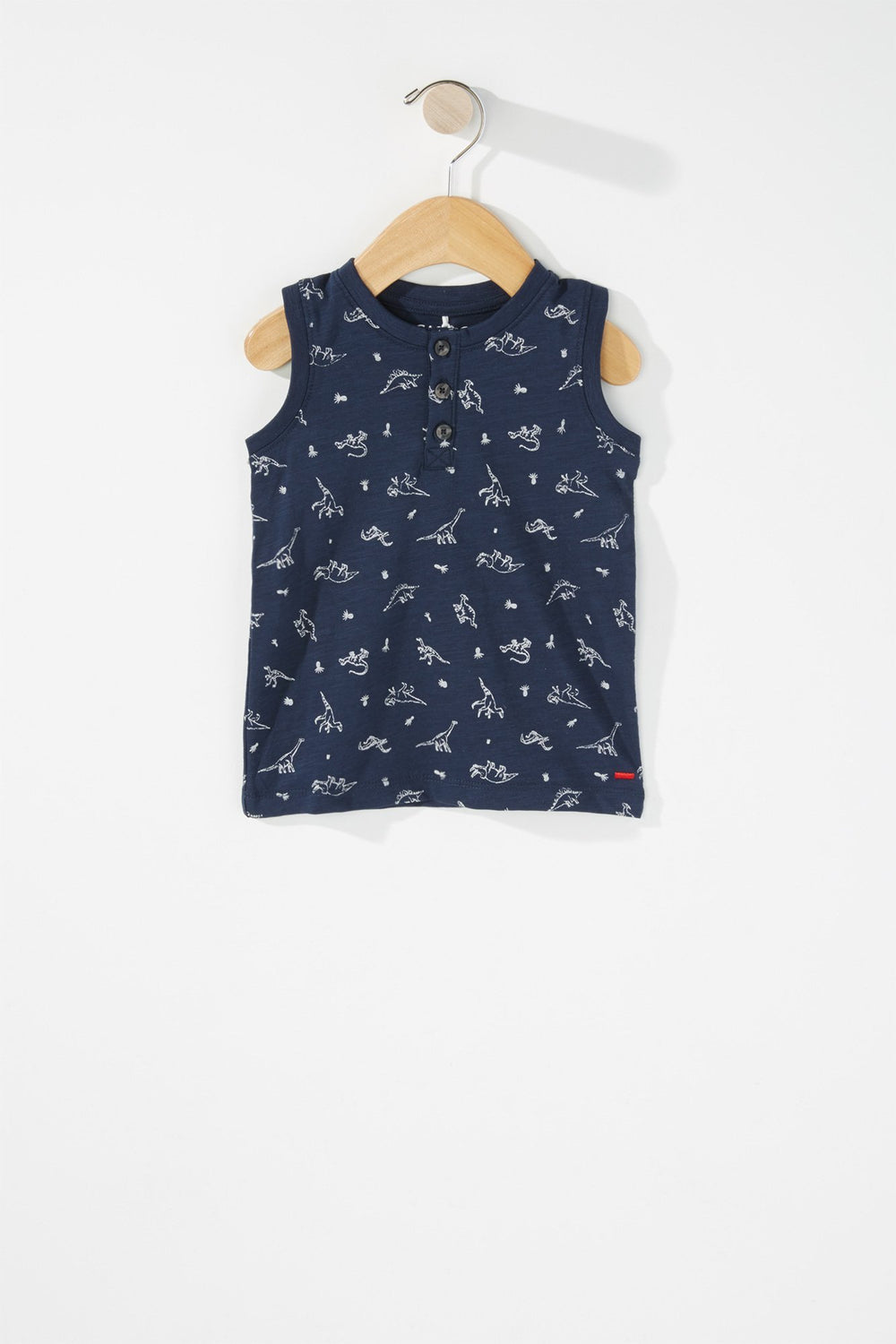 Kids Baby Boy 3-Tier Button Dinosaur Graphic Tank Navy