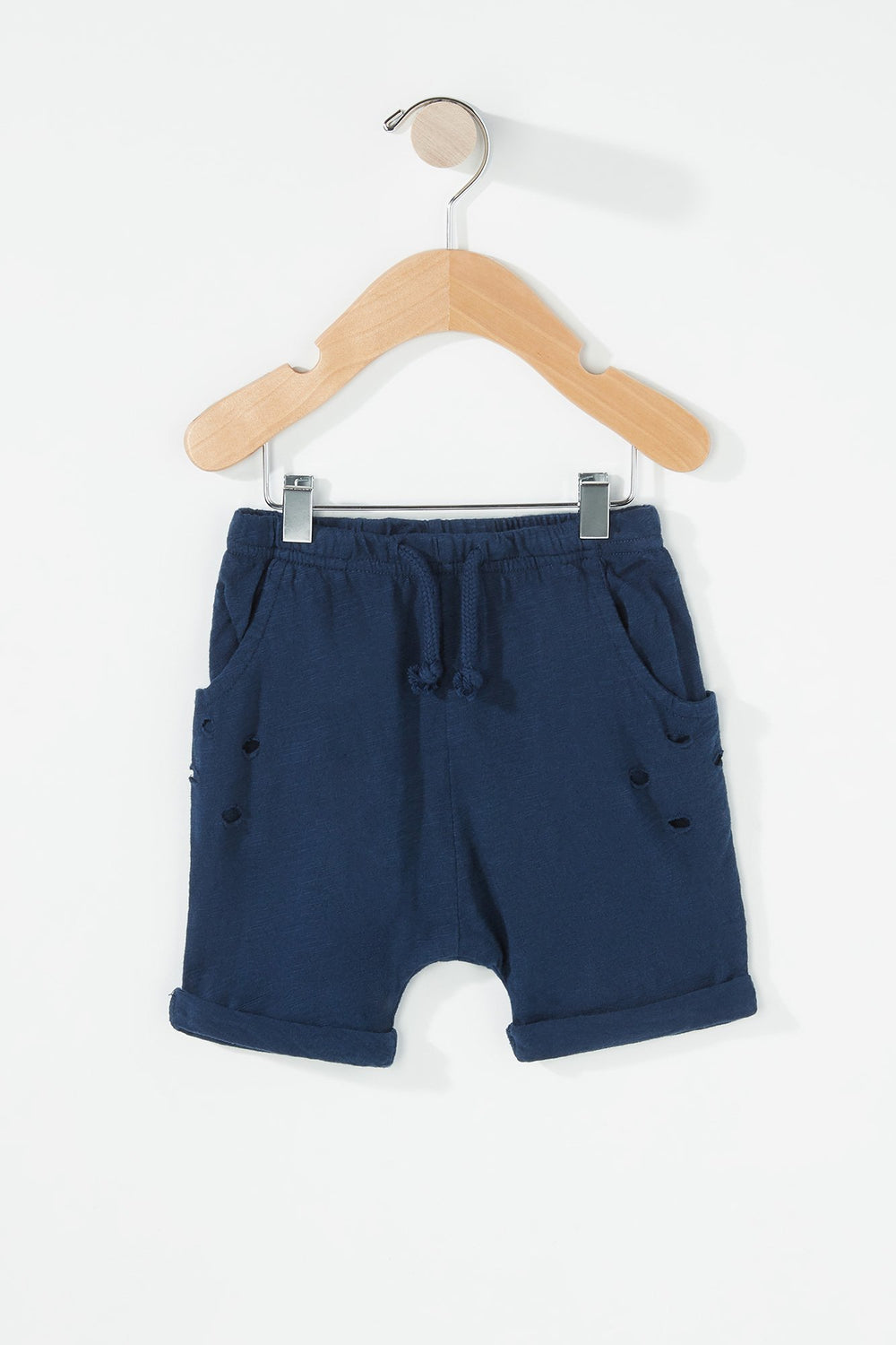 Kids Baby Boy Distressed Roll-Up Drawstring Jogger Short Navy