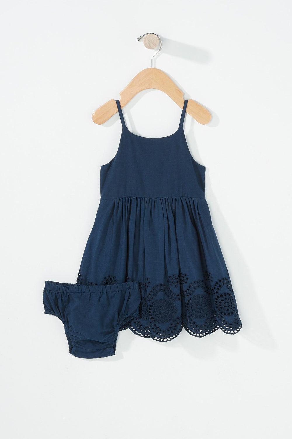 Kids Baby Girl Perforated Pleated Dress With Short Navy
