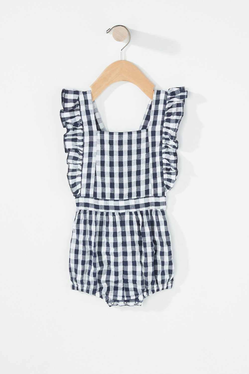 Kids Baby Girl Ruffle Plaid Onesie Navy