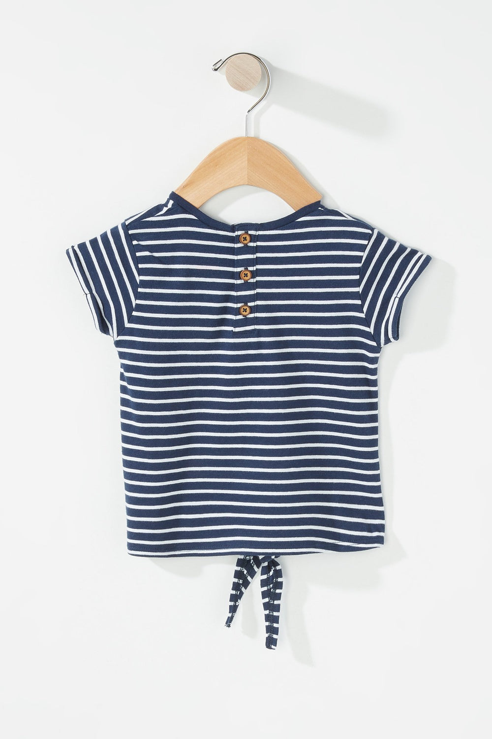 Kids Baby Girl Striped Front-Knot Pocket T-Shirt Navy