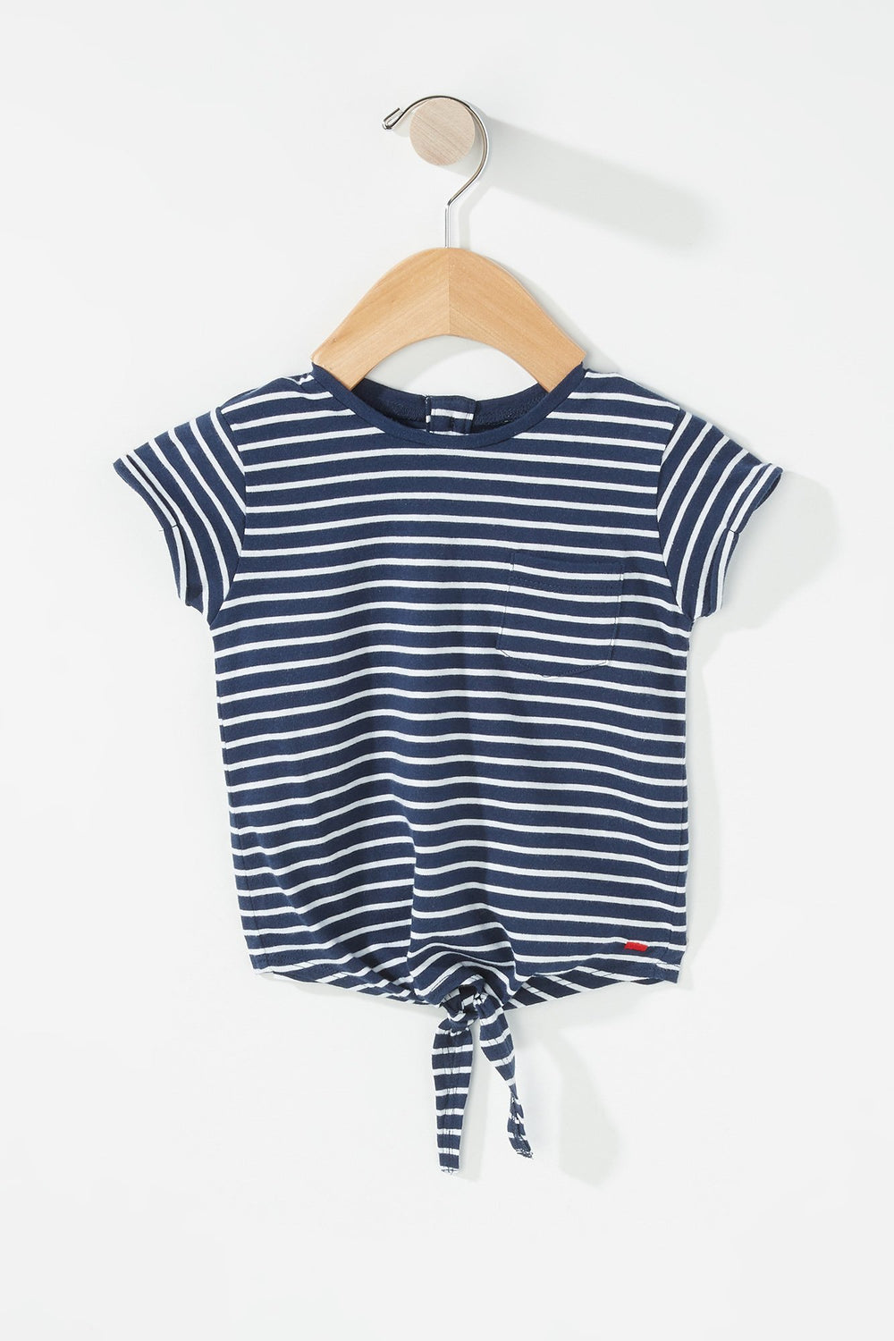 Kids Baby Girl Striped Front-Knot Pocket T-Shirt Navy
