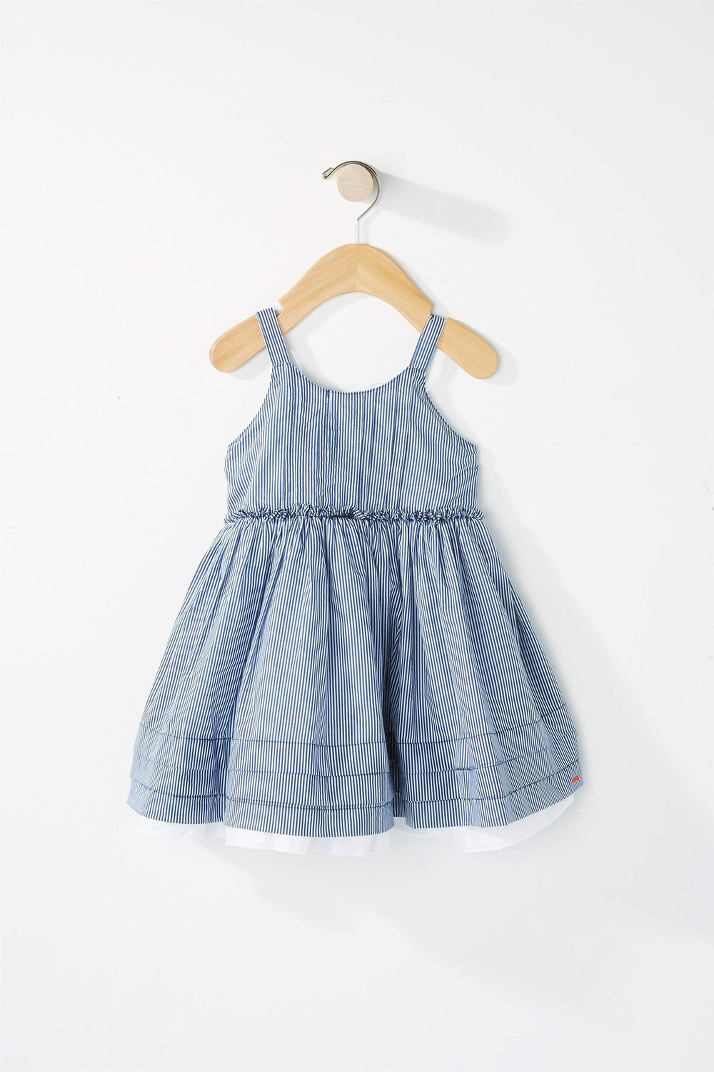 Kids Baby Girl Striped Pleated Ruffle Dress Navy
