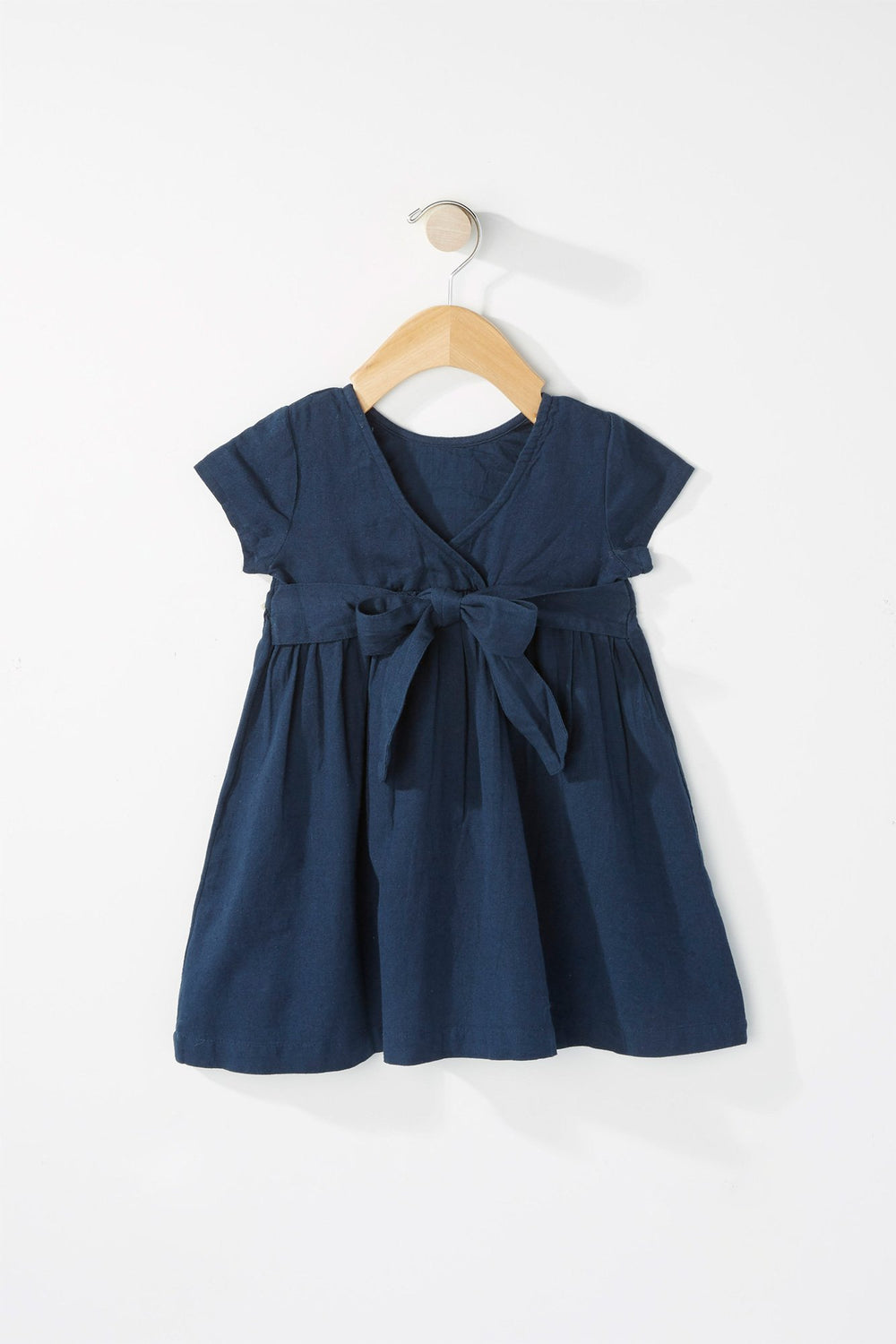 Kids Baby Girl V-Neck Back Bowtie Pleated Dress Navy