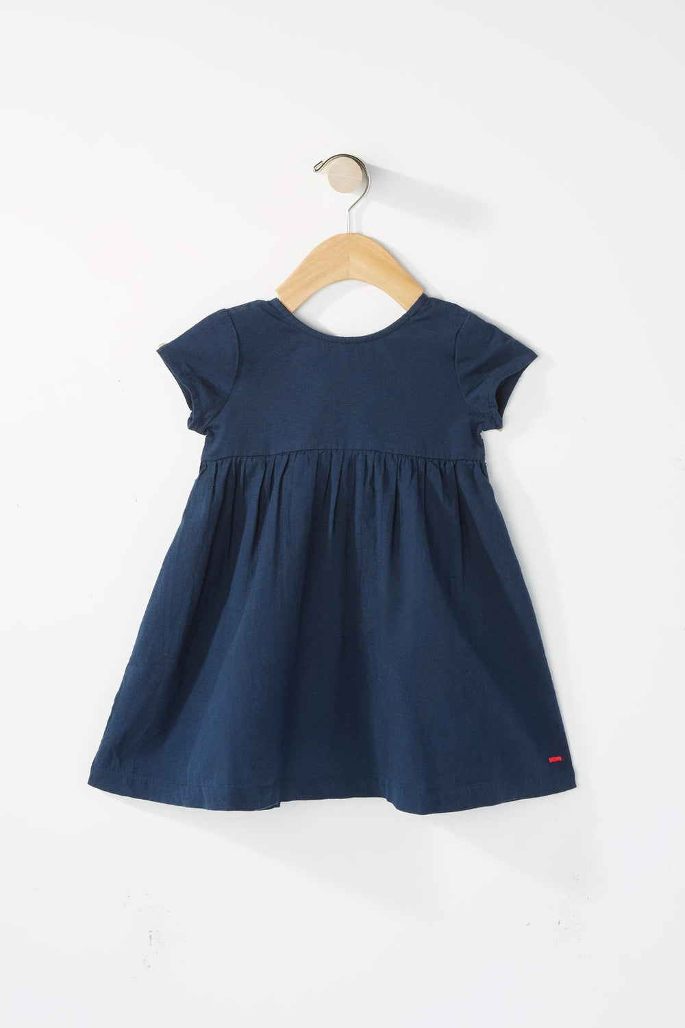 Kids Baby Girl V-Neck Back Bowtie Pleated Dress Navy