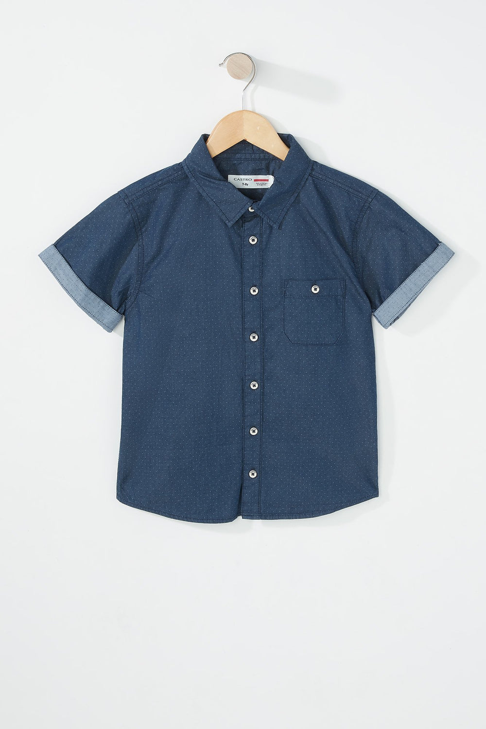 Kids Boys Button-Up Pocket Short Sleeve Shirt Navy