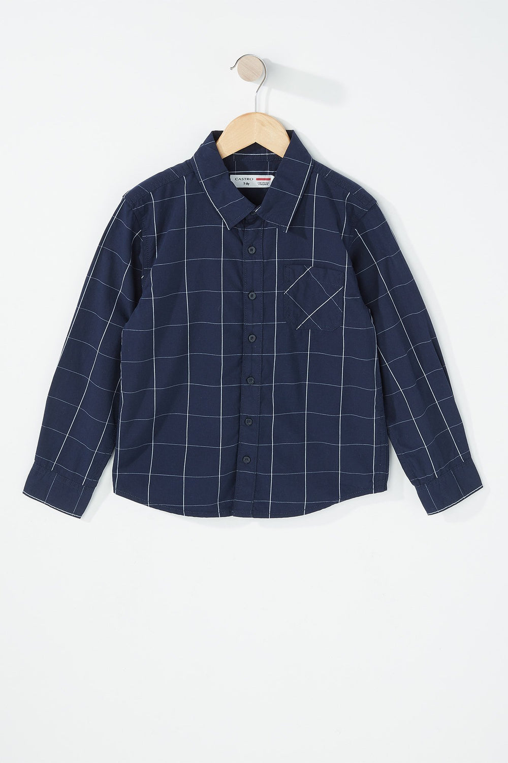 Kids Boys Long Sleeve Checkered Button-Up Shirt Navy