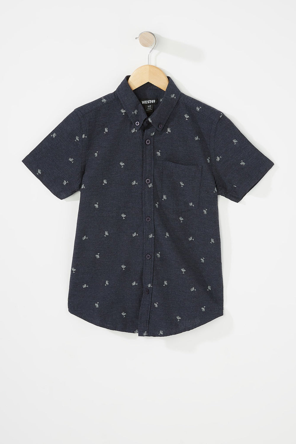 Kids Boys Pinned Collar Printed Button-Up Short Sleeve Shirt Navy