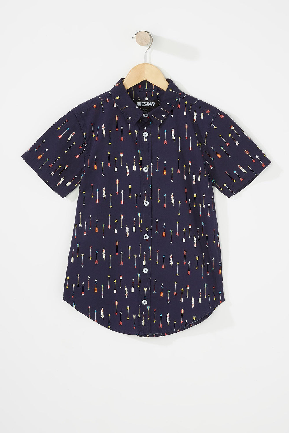 Kids Boys Printed Button-Up Short Sleeve Shirt Navy