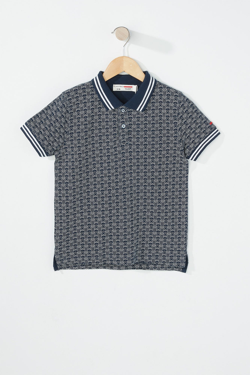 Kids Boys Printed Polo Varsity Striped T-Shirt Navy