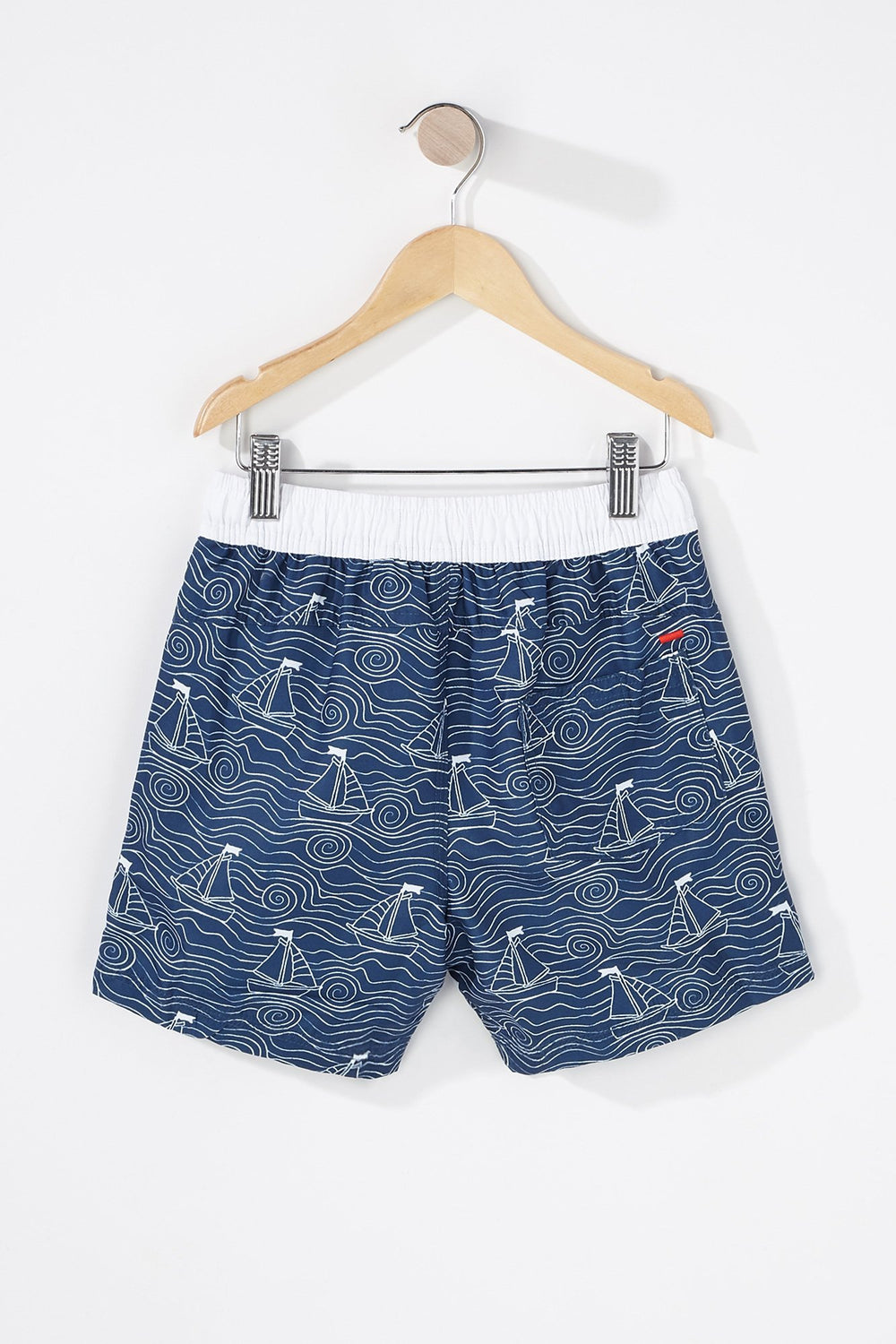 Kids Boys Sail Boat Graphic Drawstring Boardshort Navy