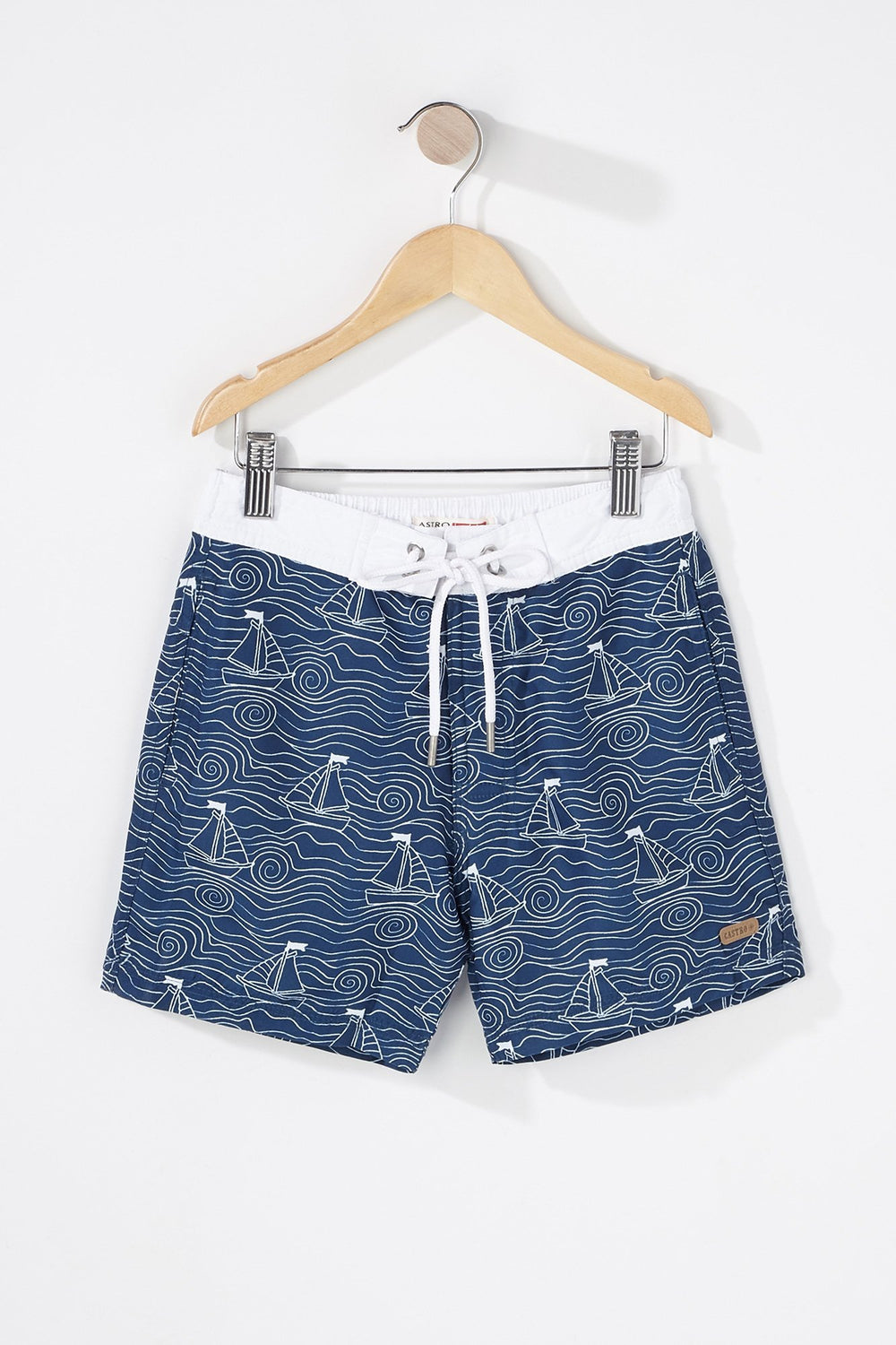 Kids Boys Sail Boat Graphic Drawstring Boardshort Navy