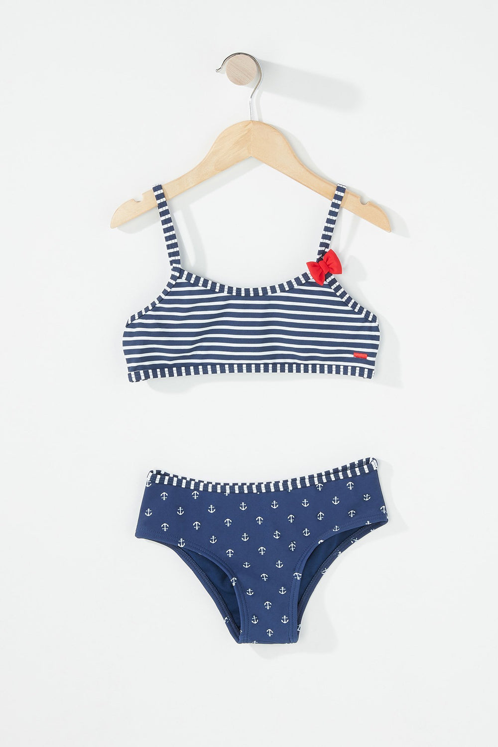 Kids Girls 2-PC Bowtie Anchor Graphic Bikini Navy