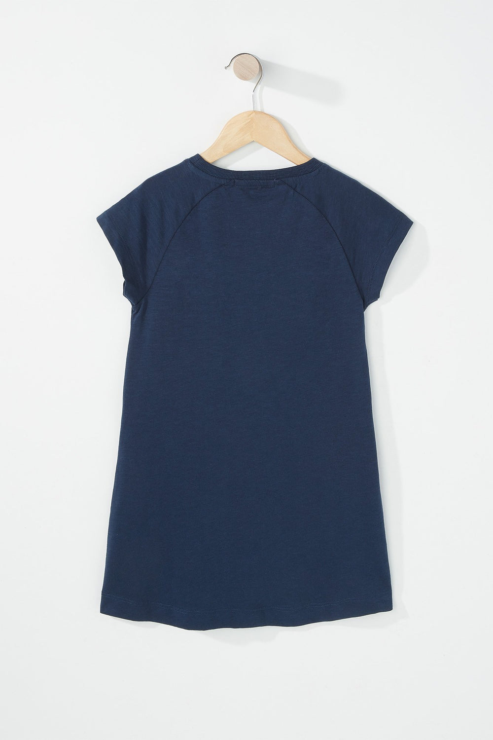 Kids Girls Floral Embroidered Quote T-Shirt Dress Navy