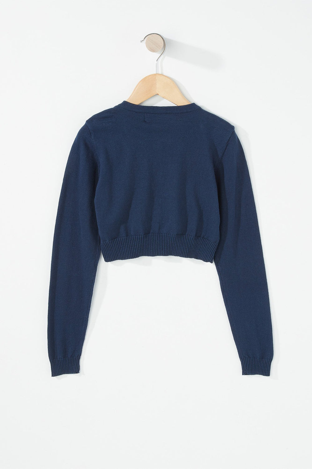 Kids Girls Knit Cropped Button-Up Cardigan Navy
