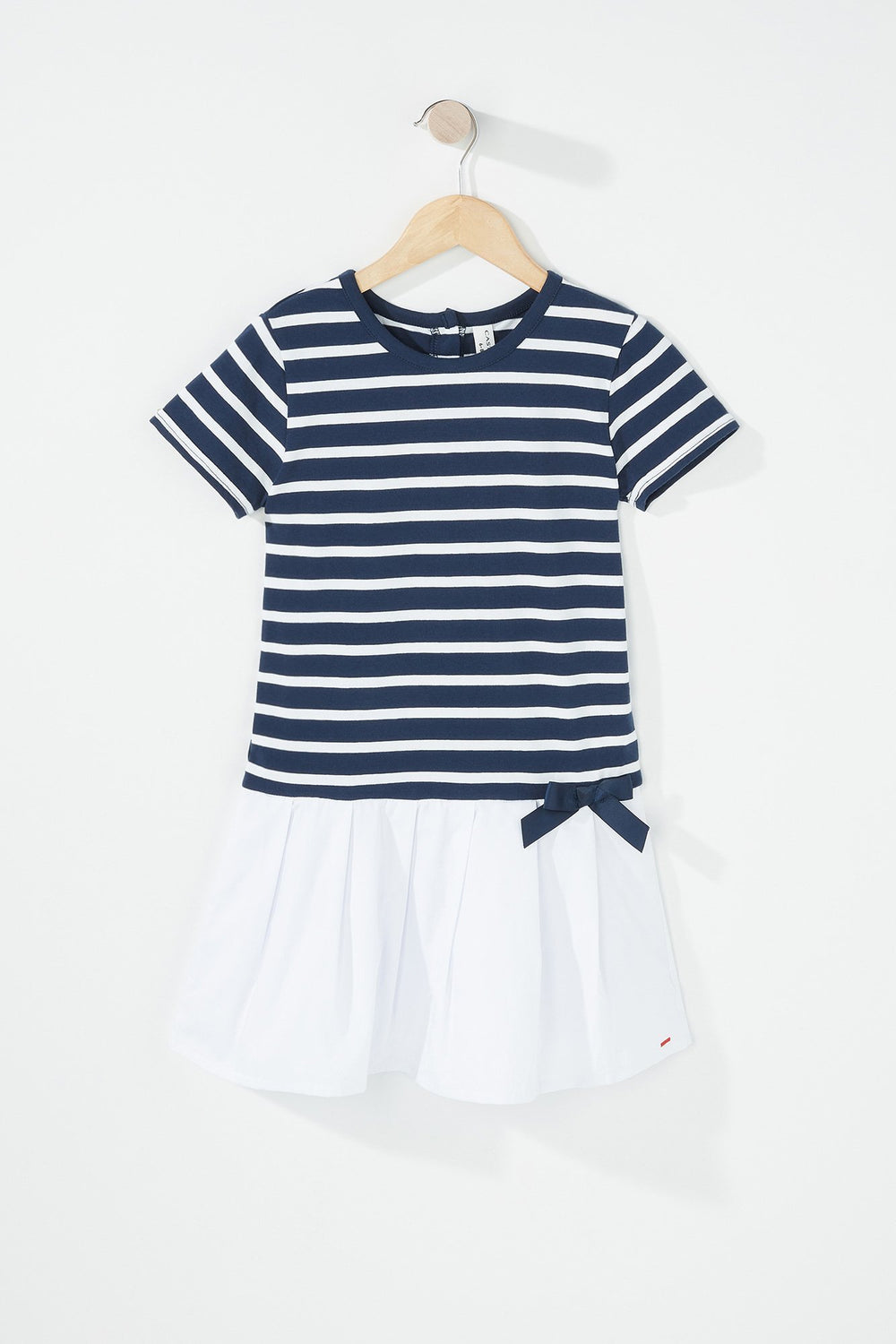Kids Girls Striped Bowtie Peplum Dress Navy