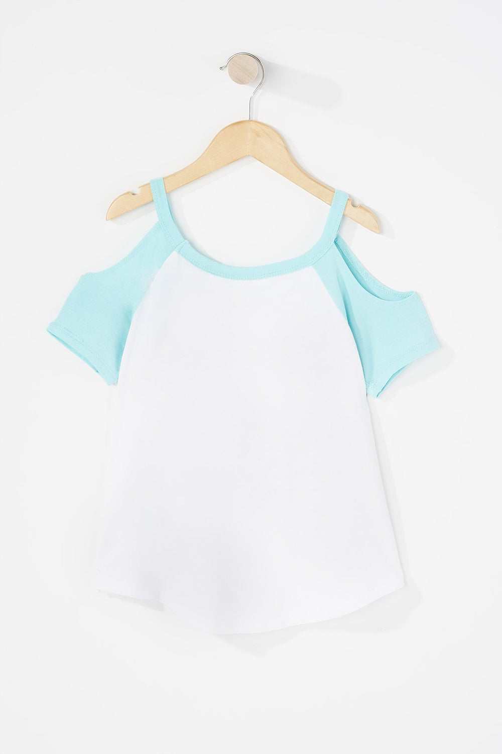 Kids Girls Cold Shoulder Graphic T-Shirt Neon Blue