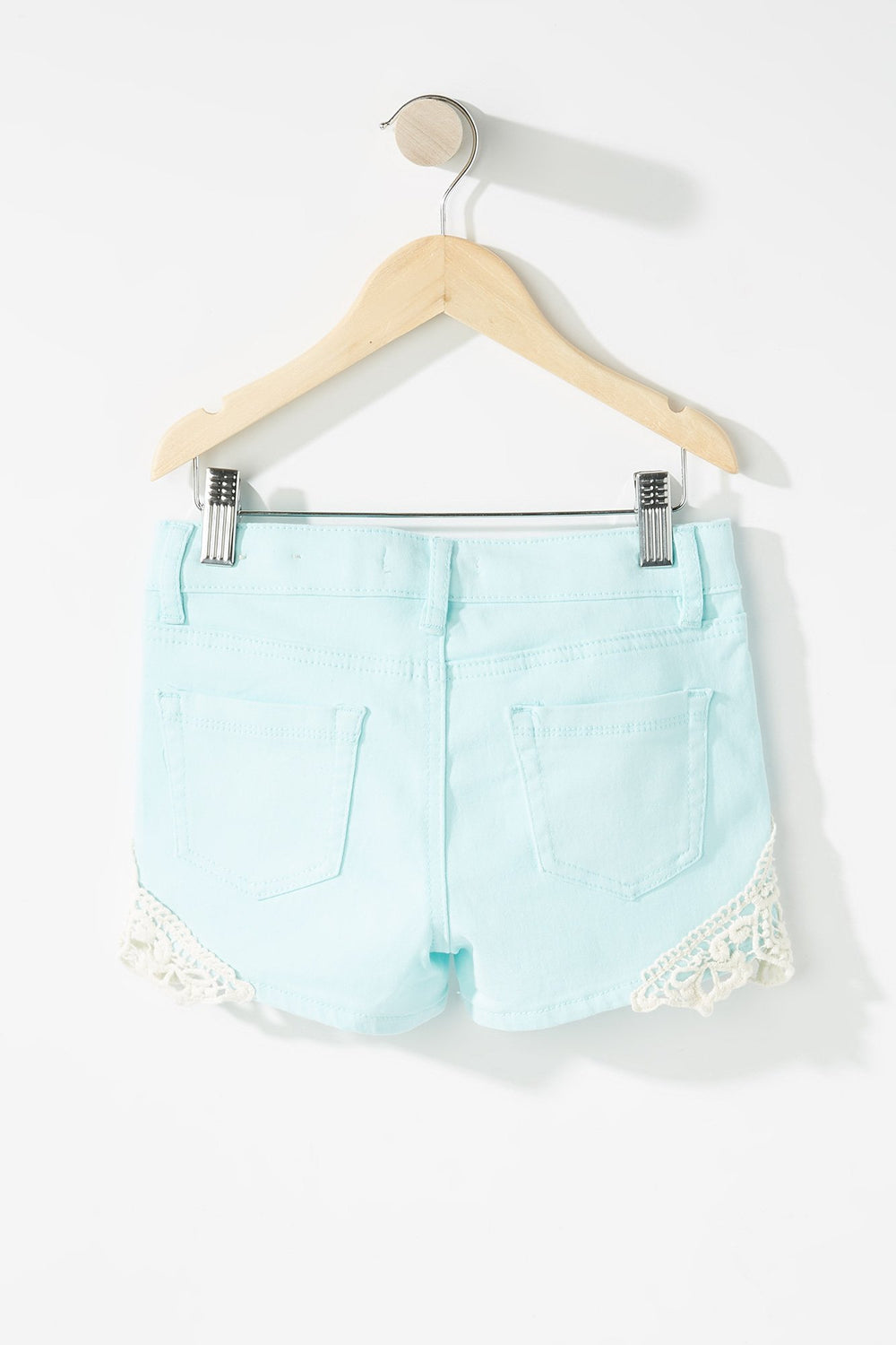 Kids Girls Crochet Coloured Denim Short Neon Blue