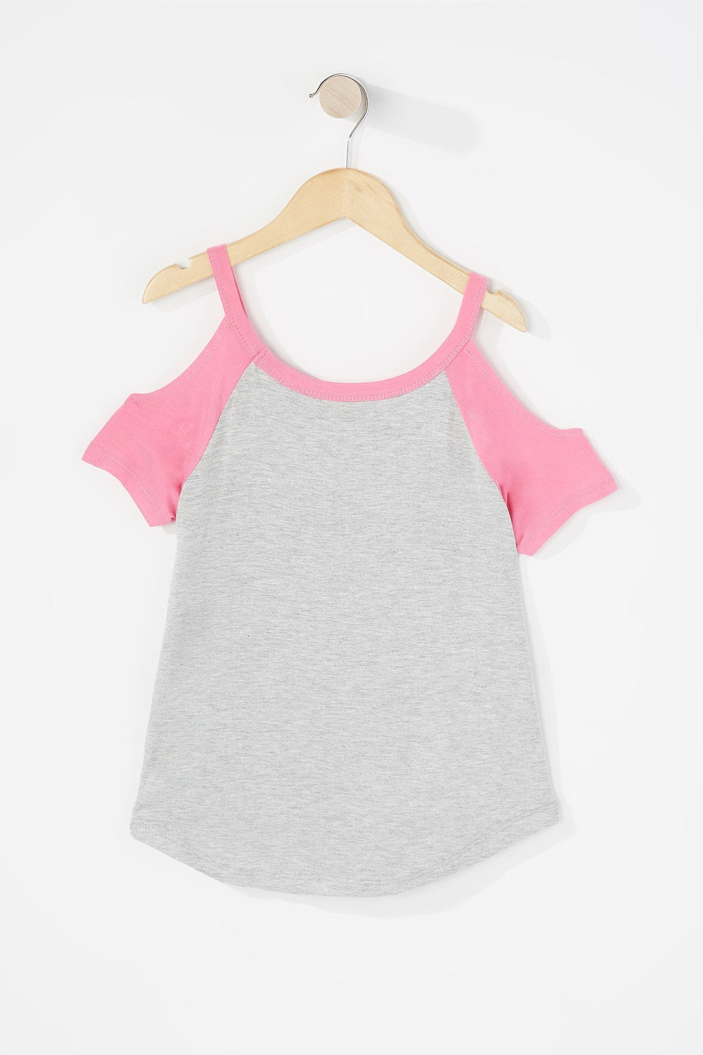 Kids Girls Cold Shoulder Graphic T-Shirt Neon Pink