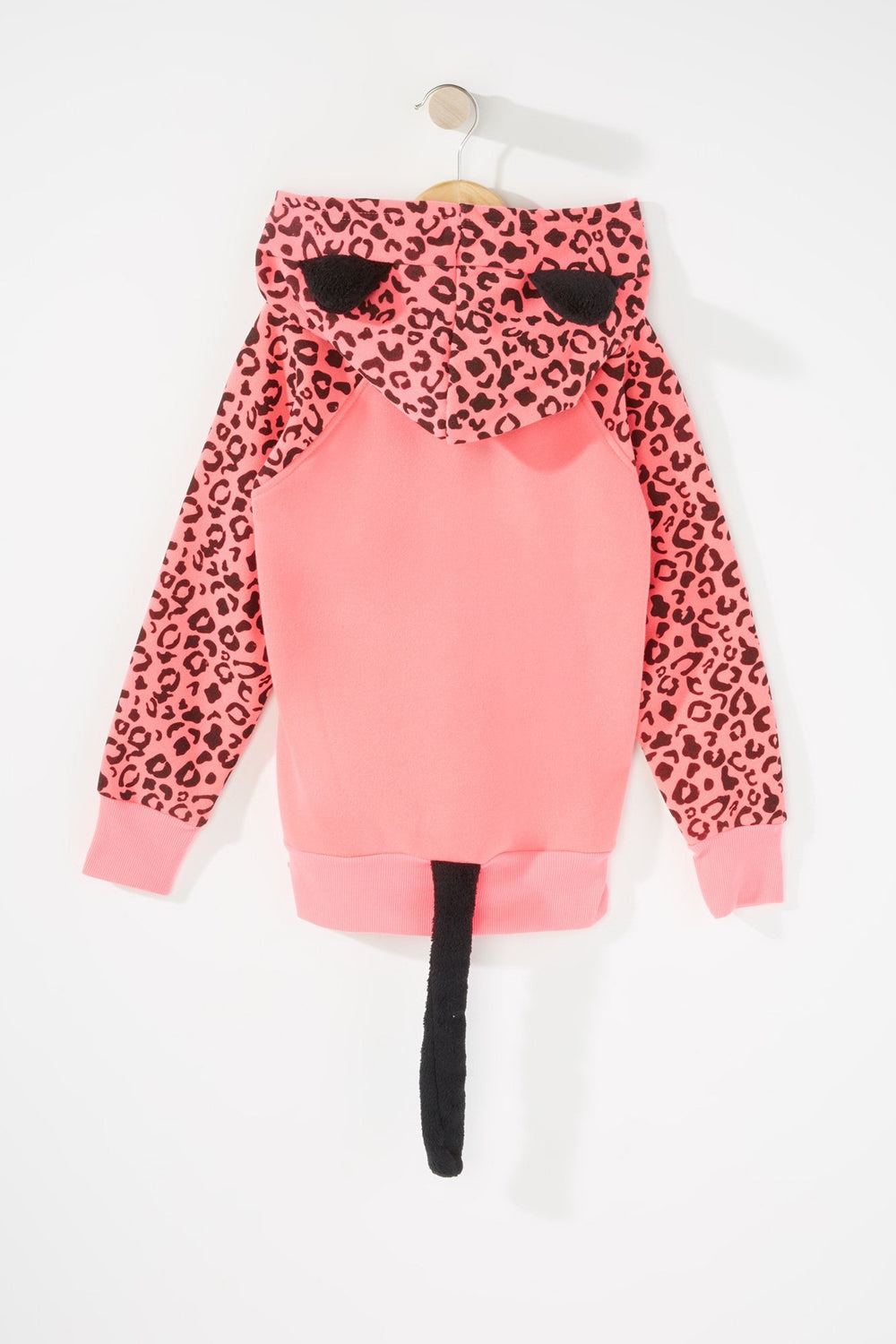 Girls Pink Cheetah Cat Popover Hoodie - Main Image
