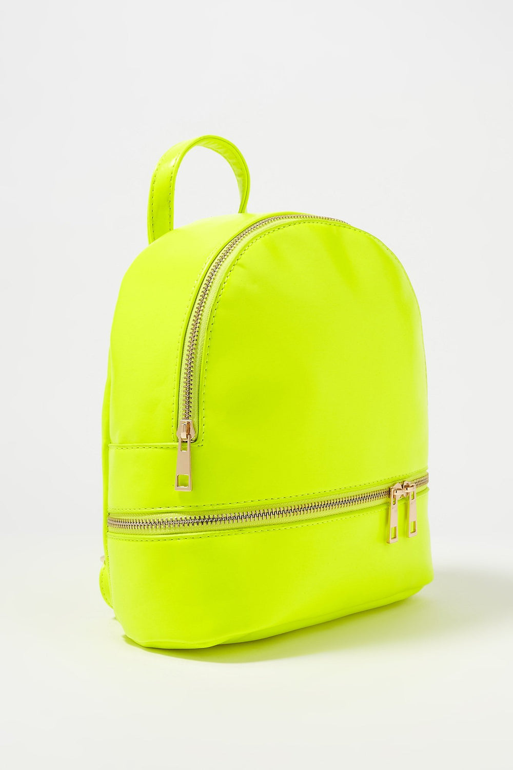 Women Faux-Leather Centre Zipper Mini Backpack Neon Yellow