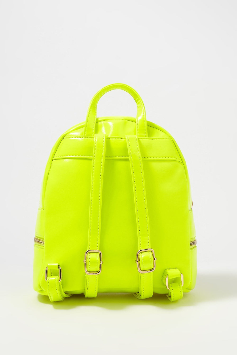 Women Faux-Leather Centre Zipper Mini Backpack Neon Yellow