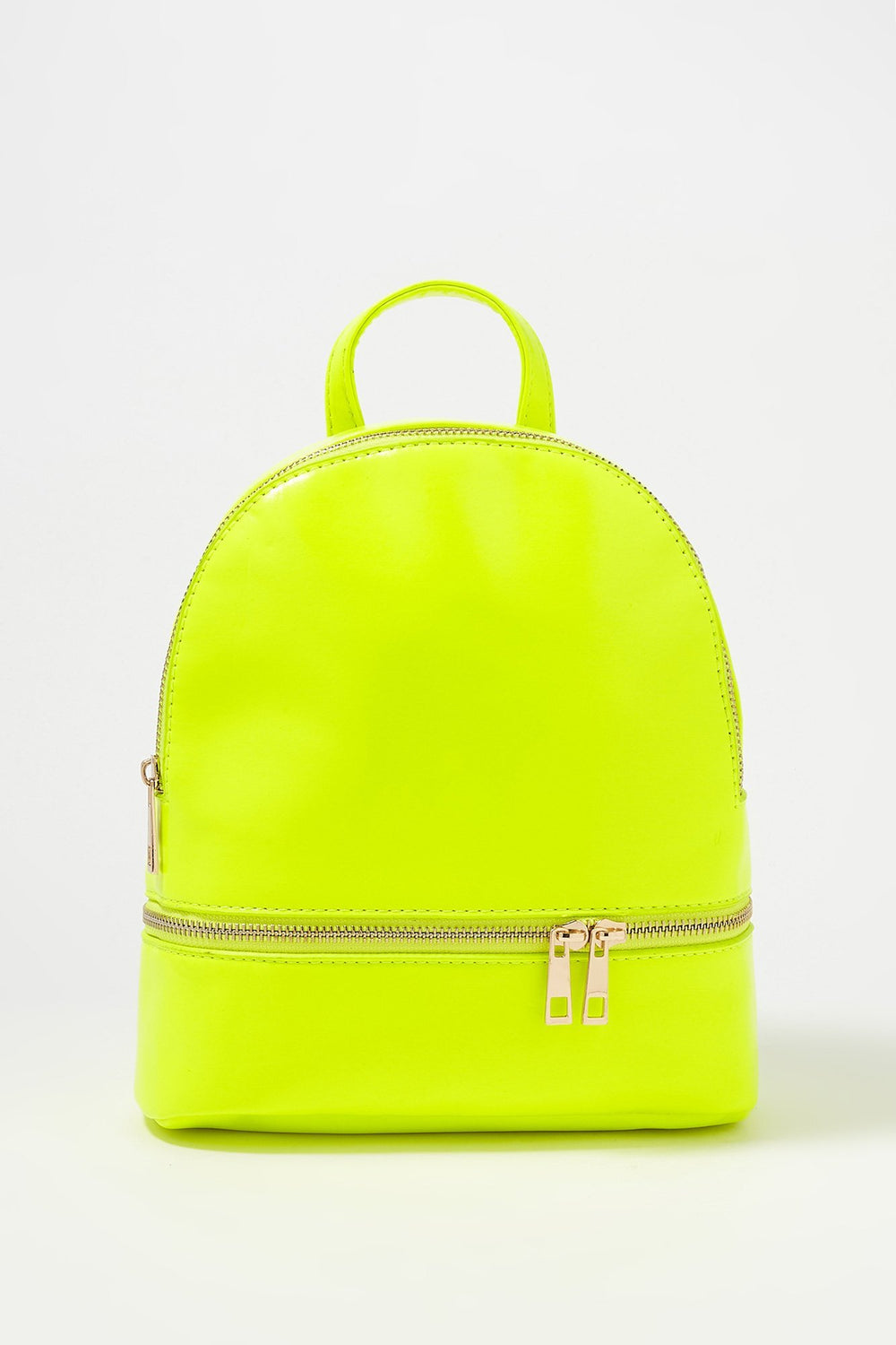 Women Faux-Leather Centre Zipper Mini Backpack Neon Yellow