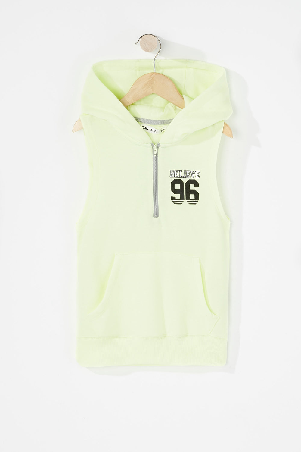 Kids Girls Sleeveless Half-Zip Graphic Popover Hoodie Neon Yellow