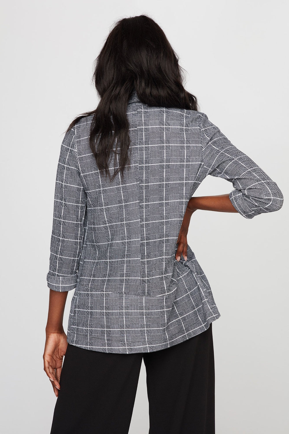 Women Blazer ouvert imprimé Noir et blanc