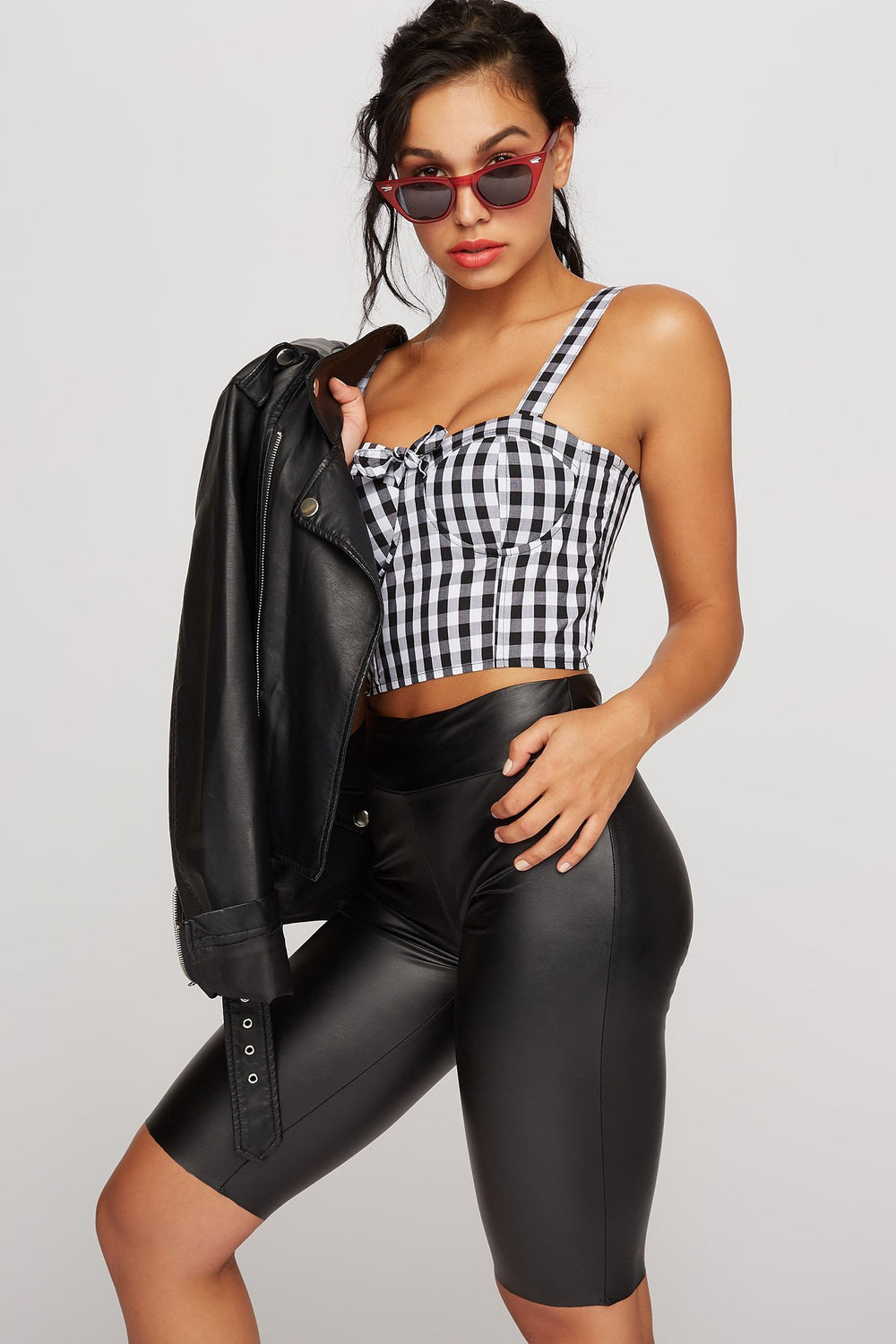 Women Bustier imprimé noué devant Noir et blanc