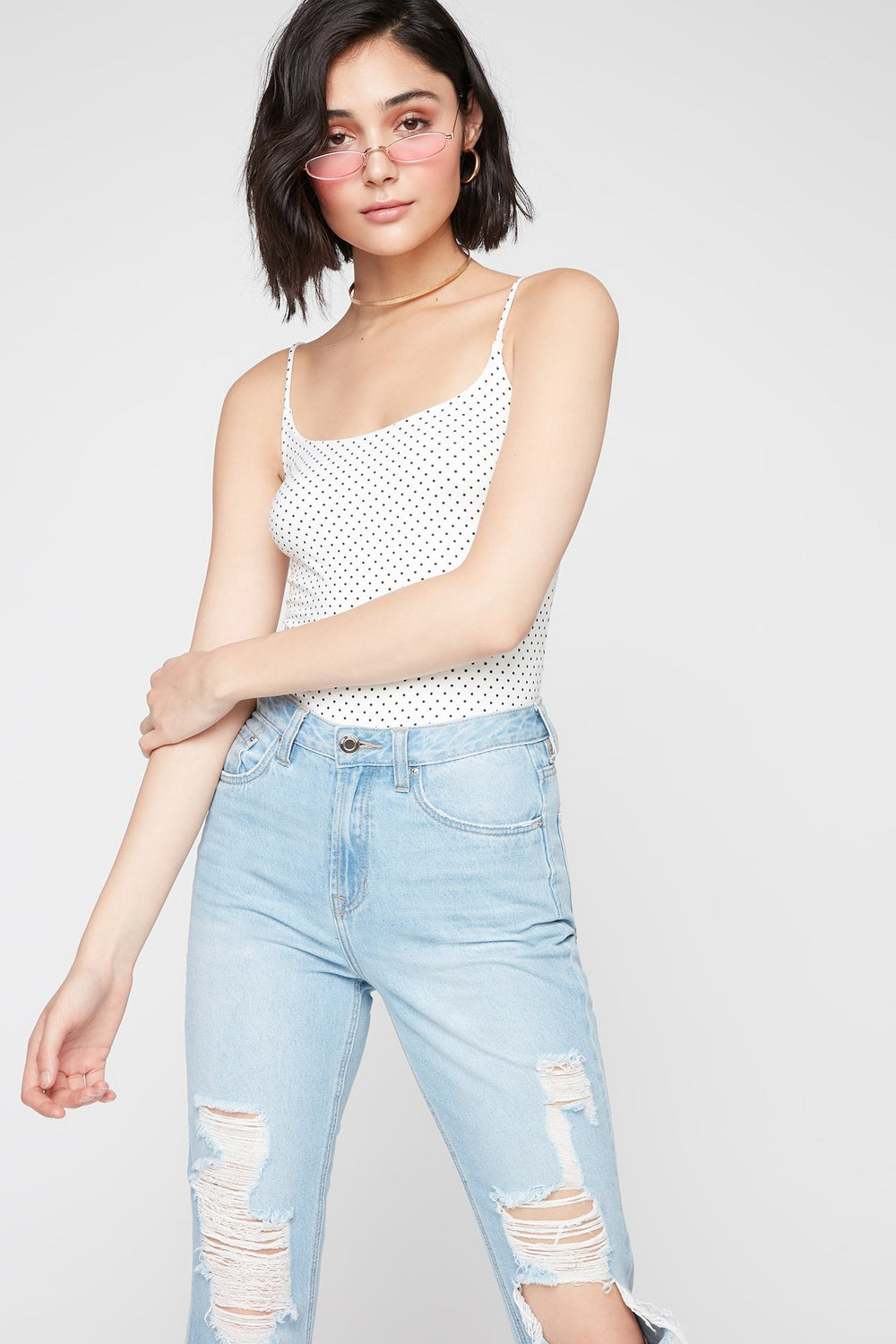 Women Camisole à carreaux Noir et blanc