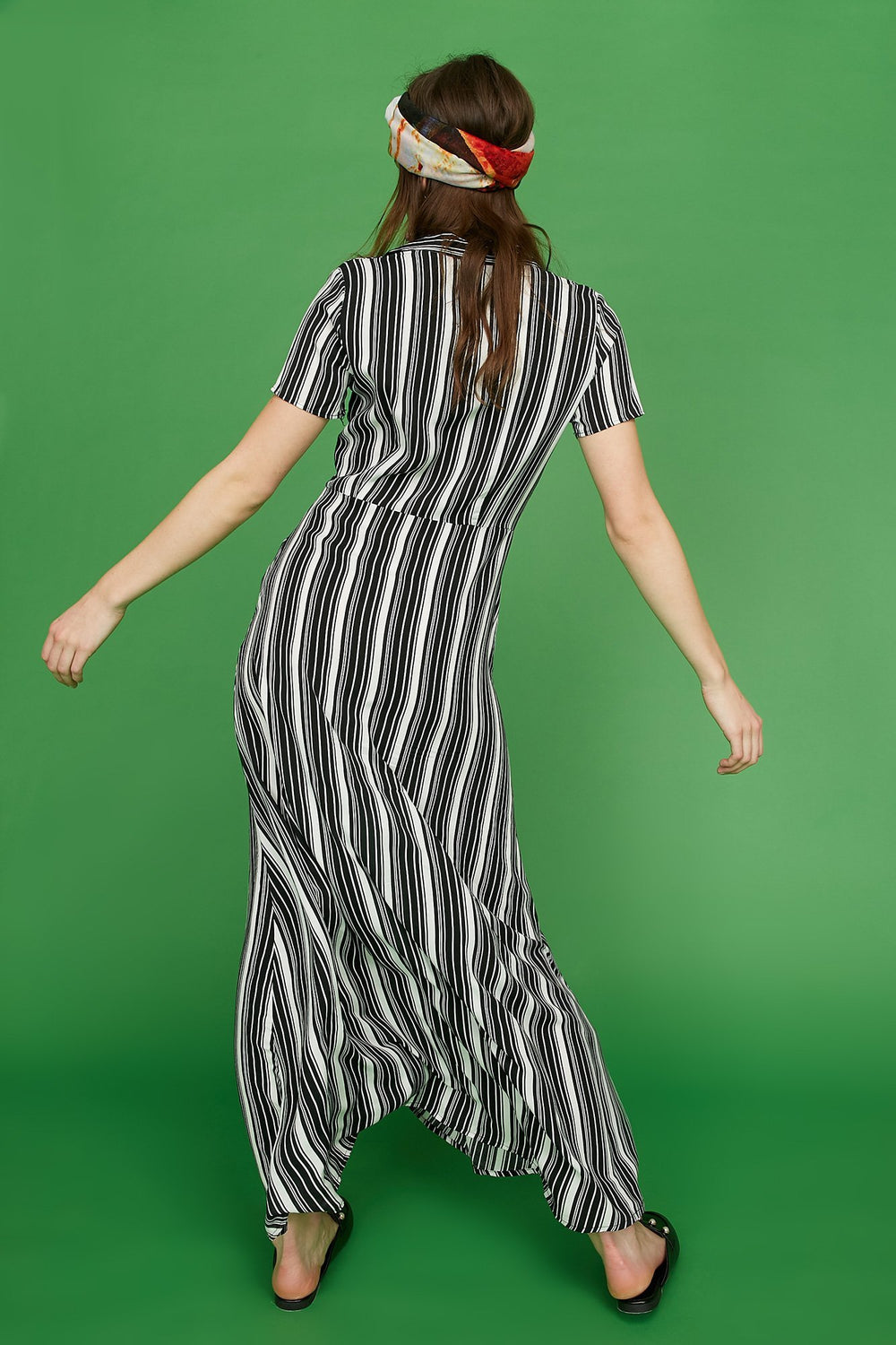 Women Robe maxi longue boutonnée imprimée Noir et blanc