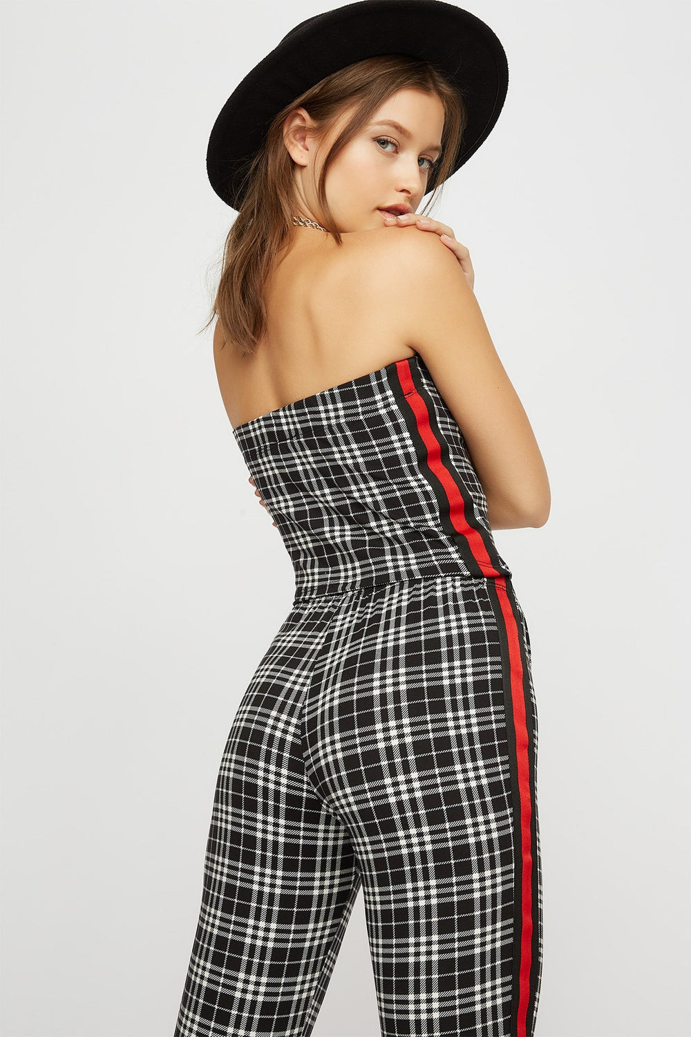 Women Bustier tubulaire imprimé avec rayures latérales Noir et blanc