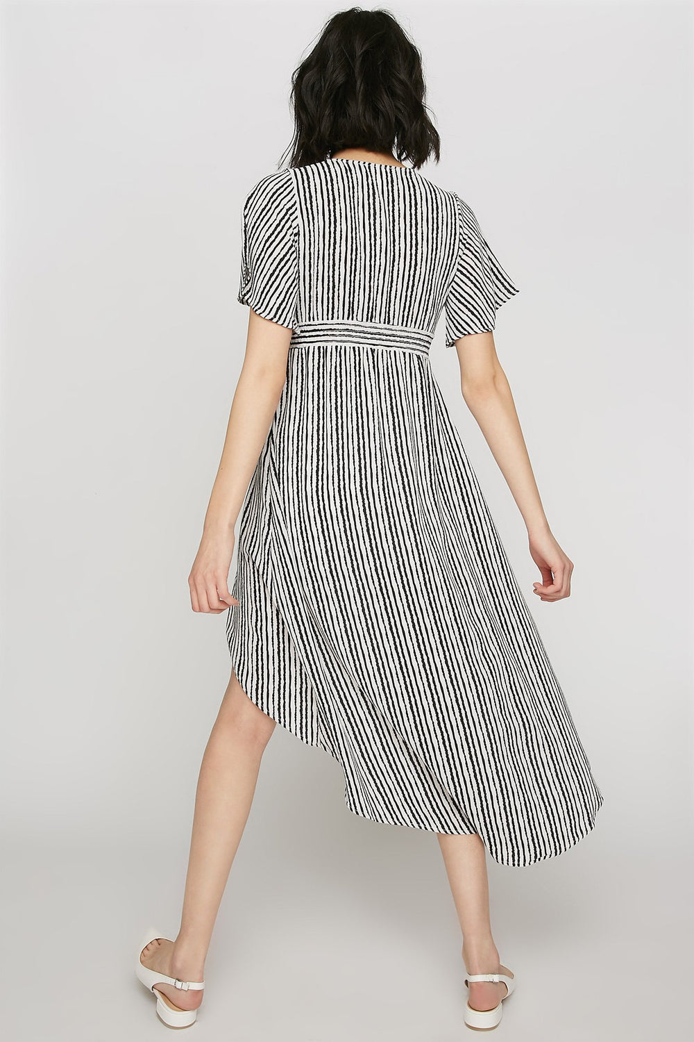 women Cardigan-kimono asymétrique imprimé boutonné Noir et blanc
