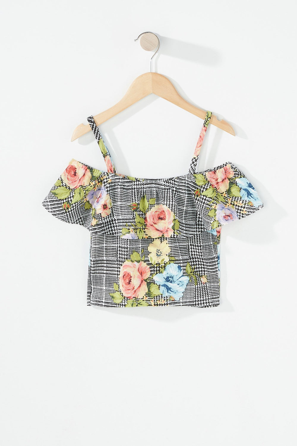 Kids Ensemble deux-pièces blouse et jupe volantées fleuries pour fille Noir et blanc