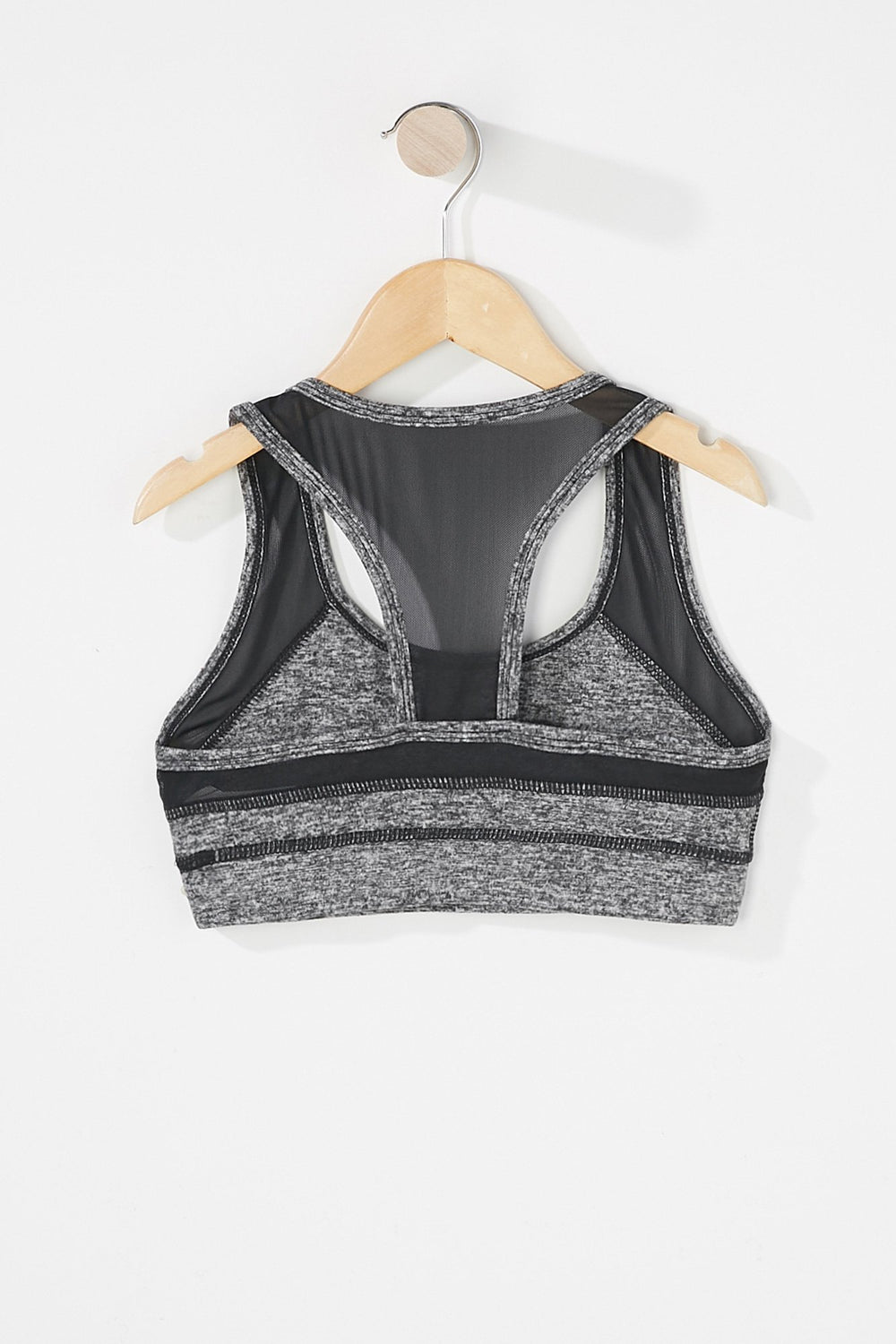Kids Soutien-gorge de sport à dos nageur en filet contrastant pour fille Noir et blanc