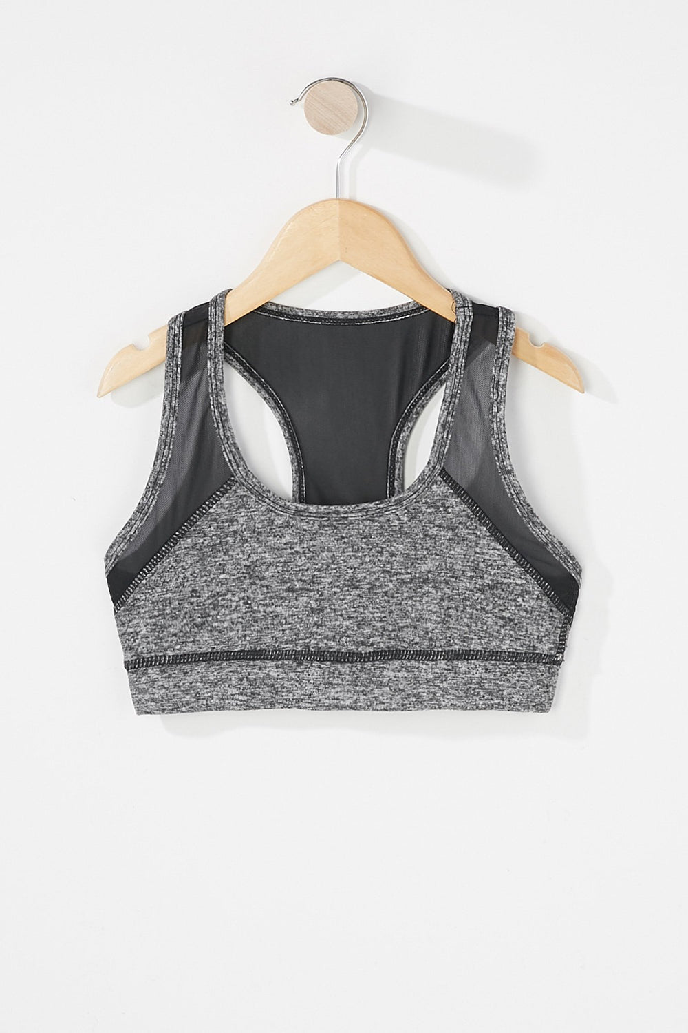 Kids Soutien-gorge de sport à dos nageur en filet contrastant pour fille Noir et blanc