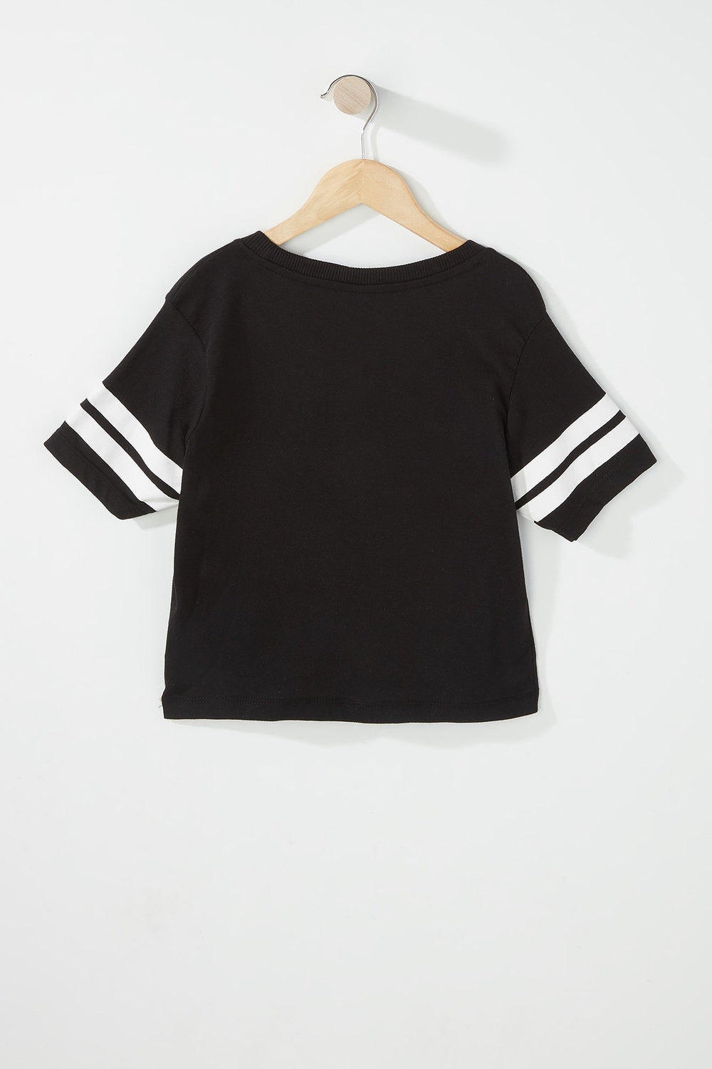 Kids T-shirt court à imprimé World Cup rayé de style universitaire pour fille Noir et blanc