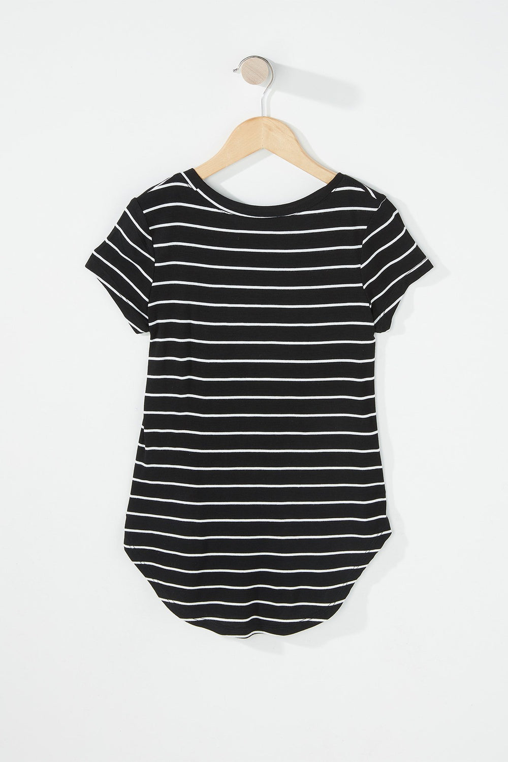 Kids T-shirt léger rayé à ourlet arrondi pour fille Noir et blanc