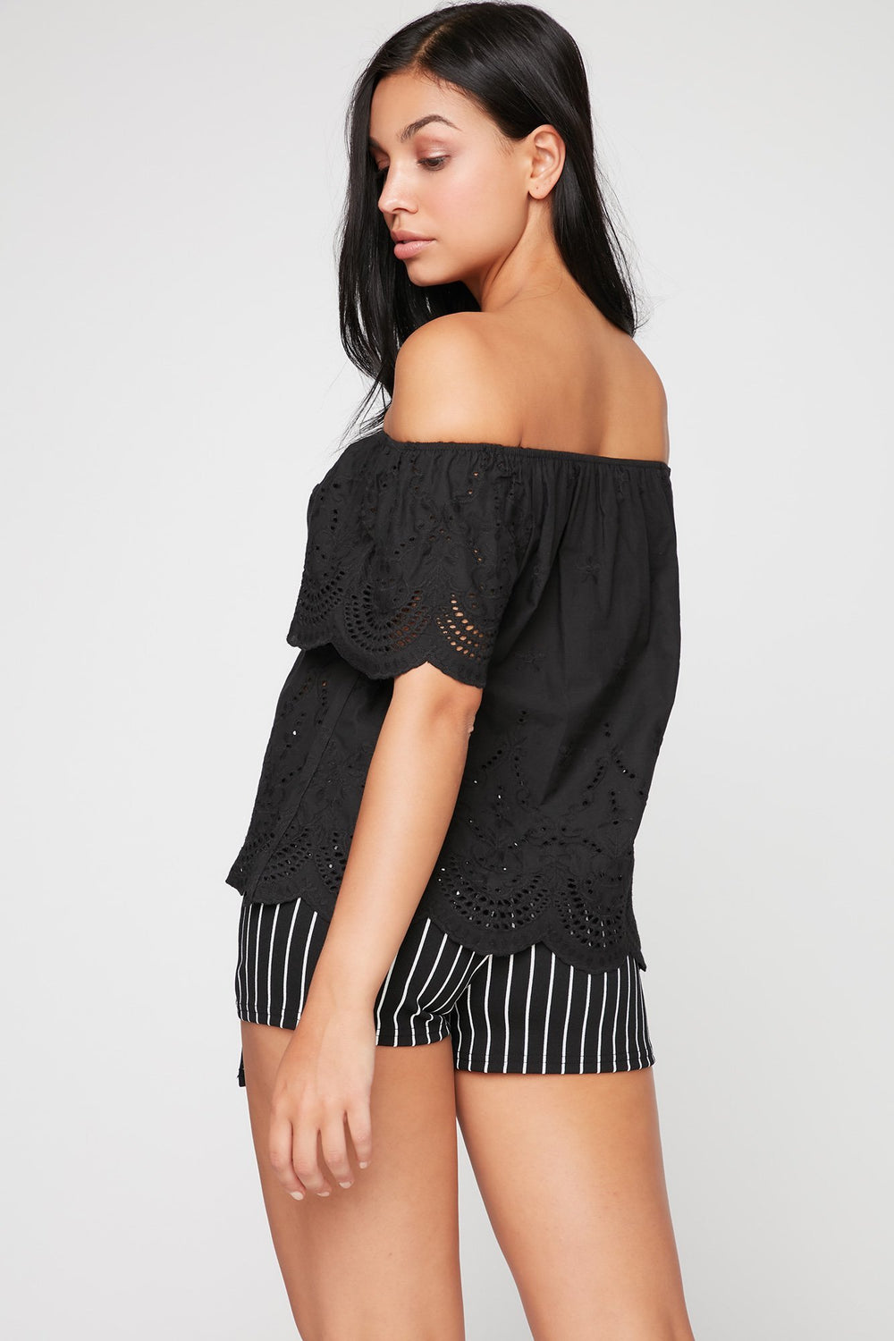 Women Blouse crochetée à épaules dénudées Noir