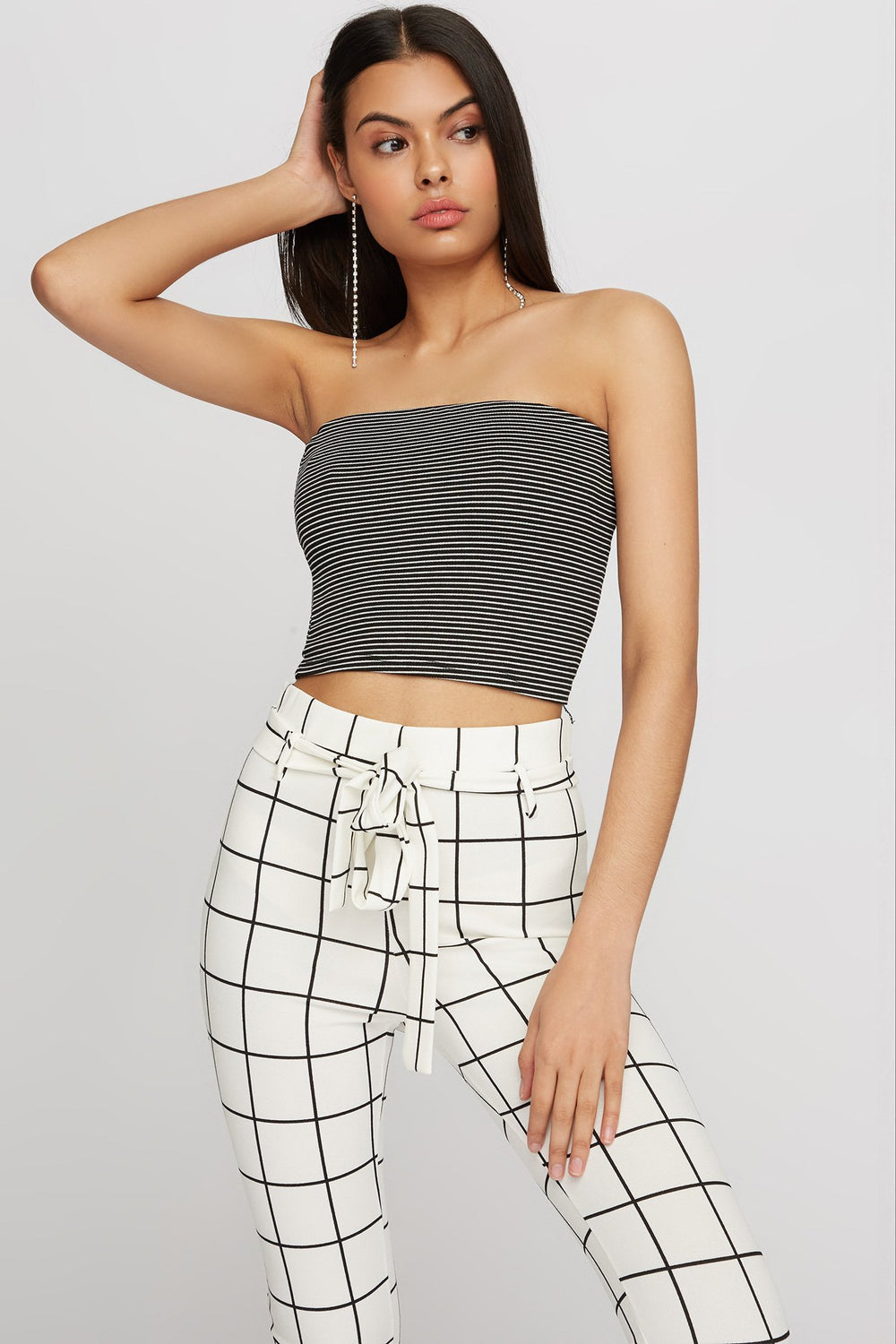Women Bustier tubulaire côtelé rayé Noir
