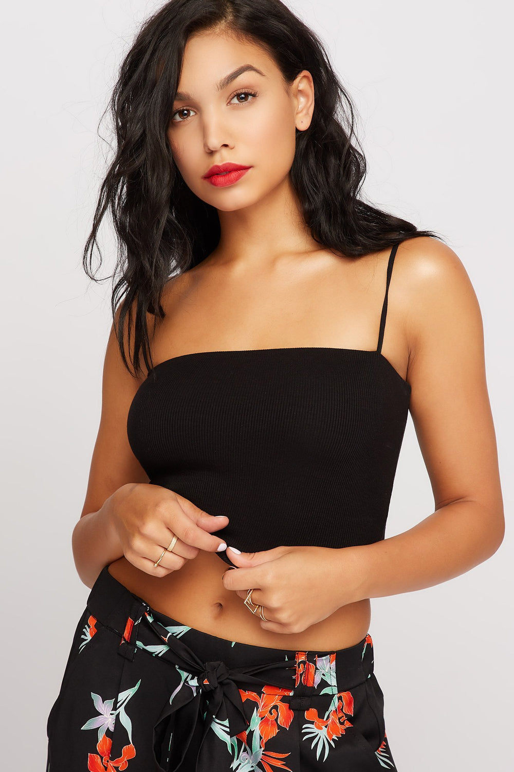 Women Camisole courte côtelée Noir